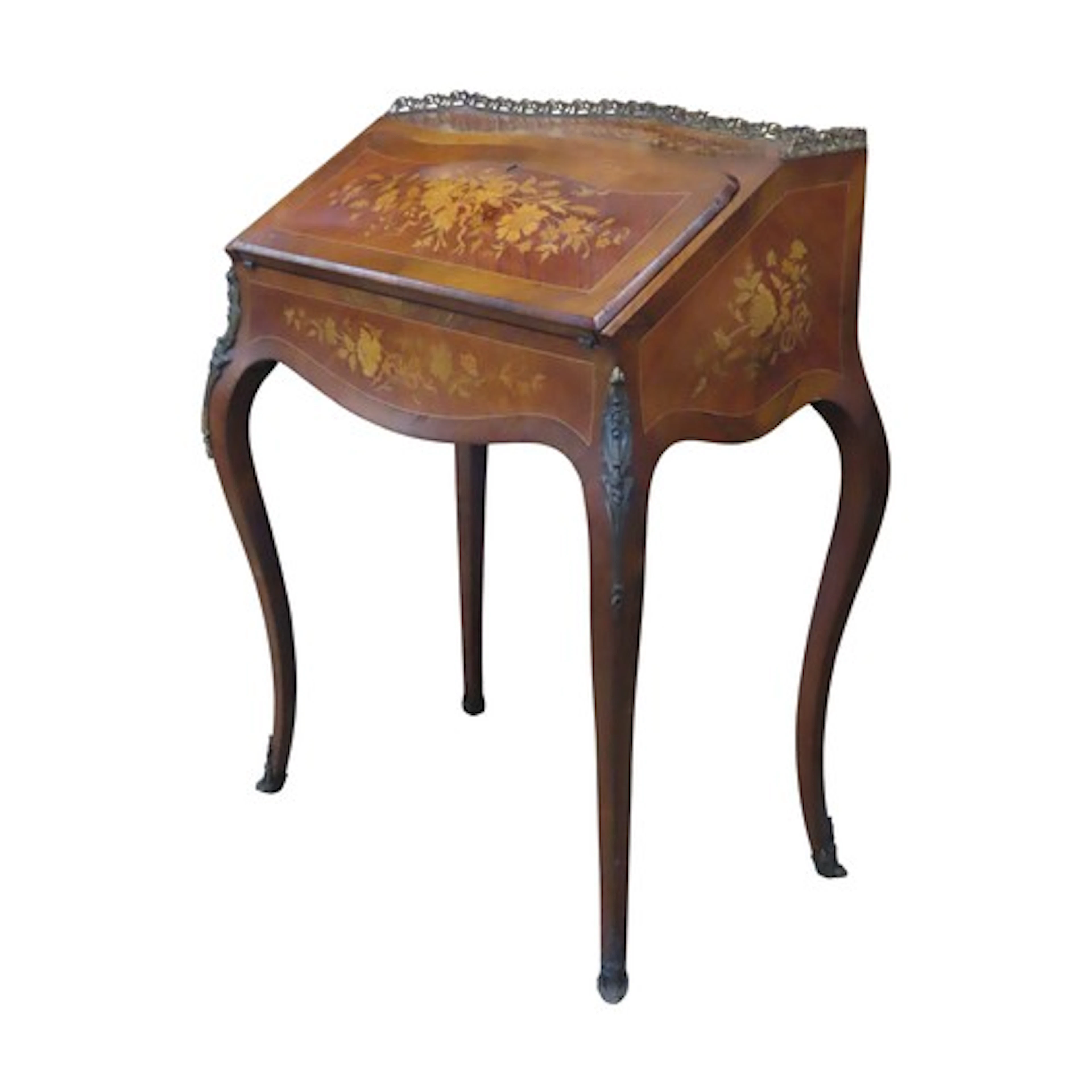 A 19th Century rosewood veneered bureau de dame with floral ...