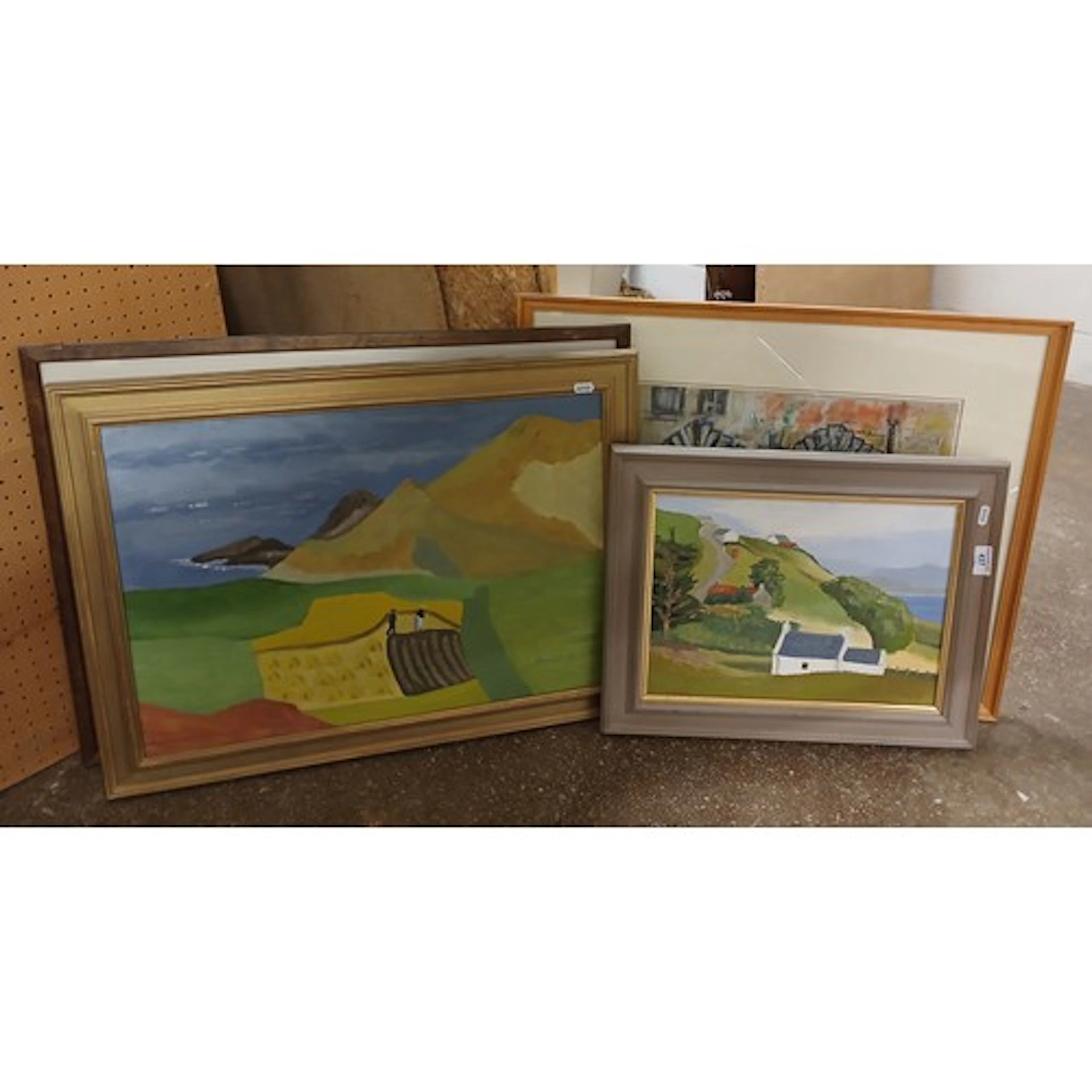 Two Jane Kirk Acrylic on board paintings, with two pastels. ...