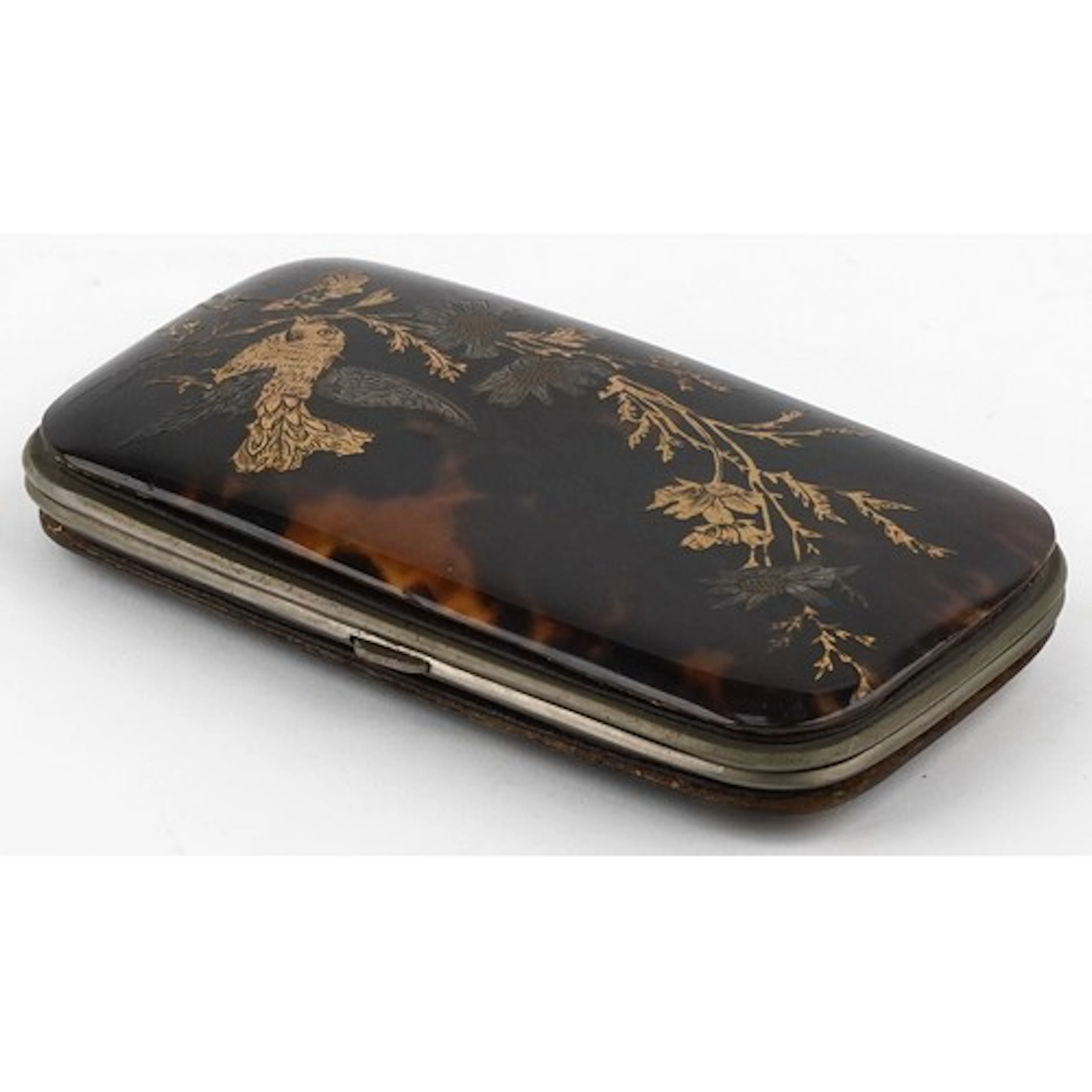 Antique tortoiseshell and gold piqué work and abalone foldi...