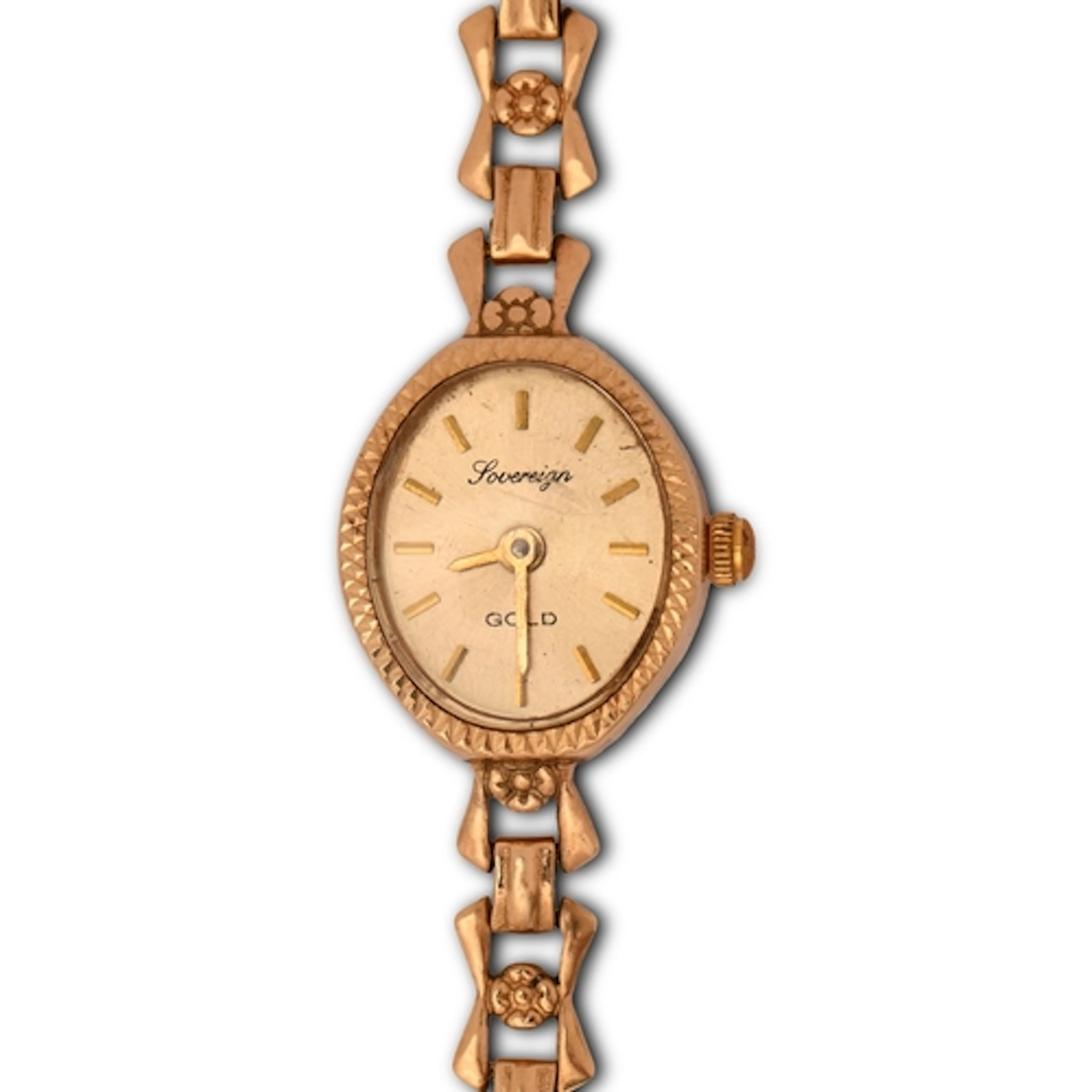 A gold oval lady's wristwatch, quartz movement, 1.7cm diam, ...