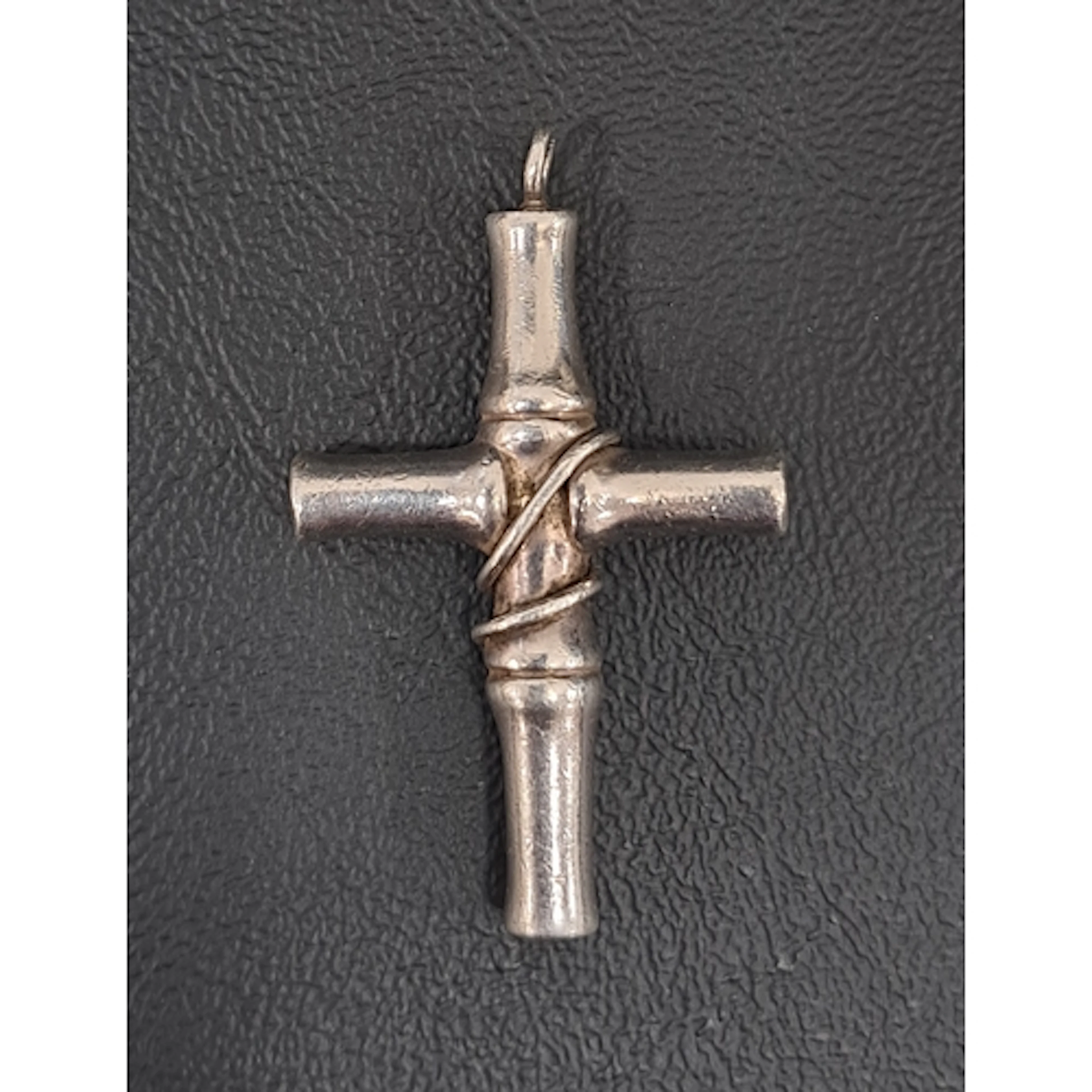 GUCCI SILVER BAMBOO CROSS PENDANT 4.5cm high and approximate...