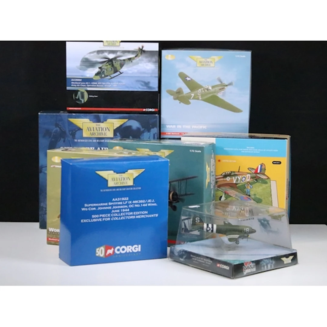 Nine boxed Corgi diecast model aircraft to include mainly Co...