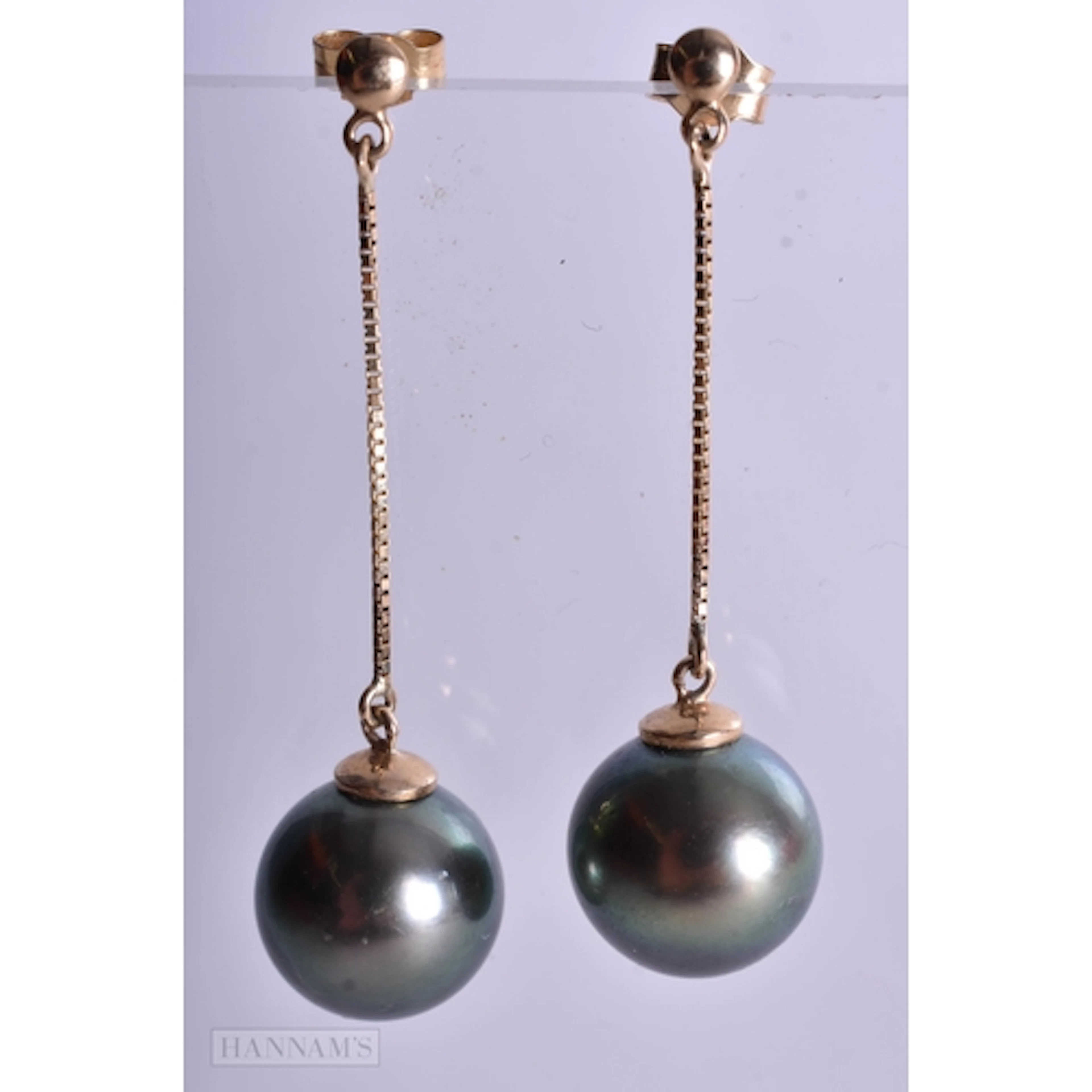 9ct gold cultured pearl drop earrings (5.7g). 4.25 cm x 1.25...