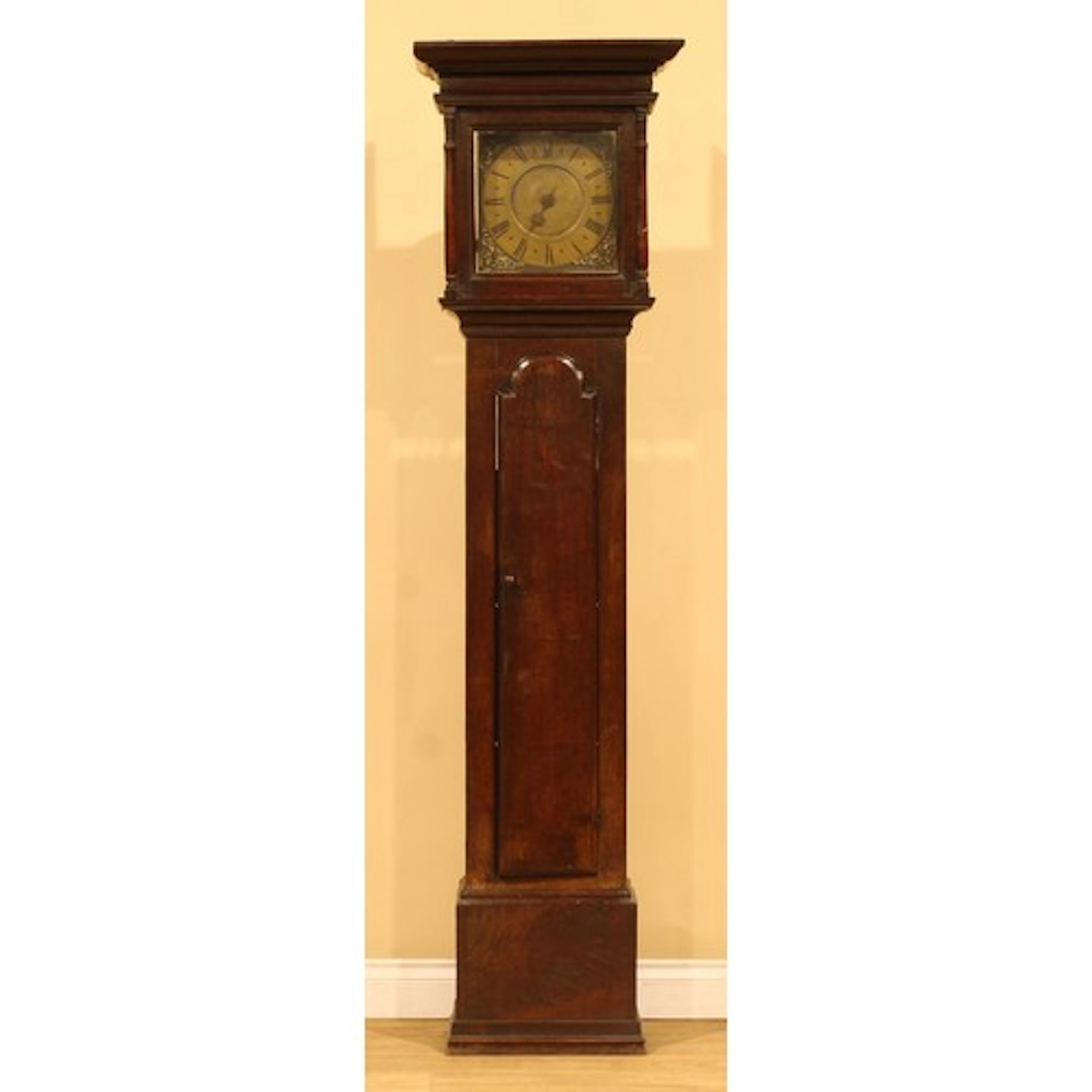 An 18th century provincial oak longcase clock, 27.5cm square...