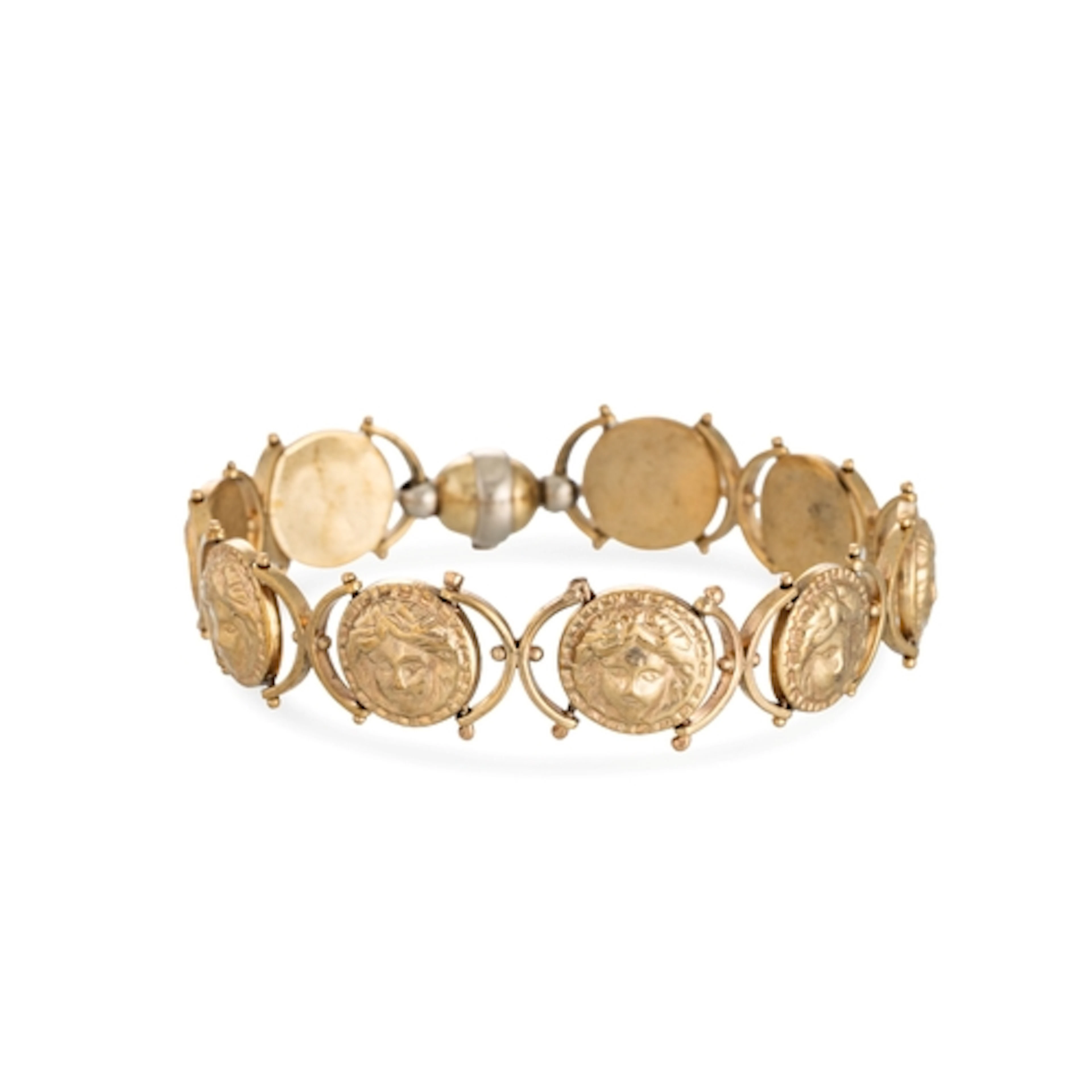 A 9CT YELLOW GOLD BRACELET, with nine neo-classical style po...