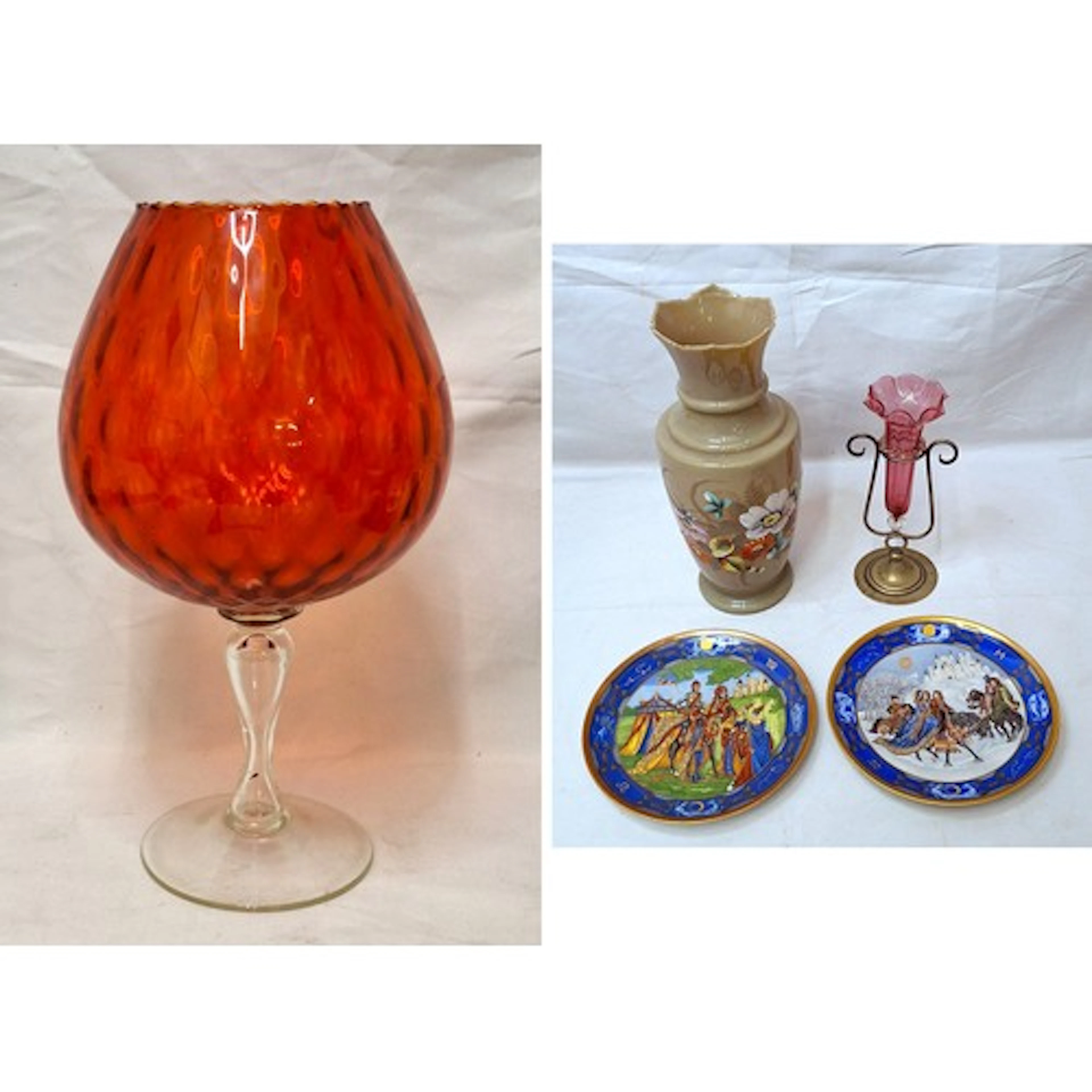 Extra Large Vintage Empoli Style Brandy Glass on clear foote...