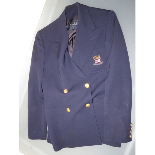 Ralph Lauren navy blue double breasted women's blazer with a...