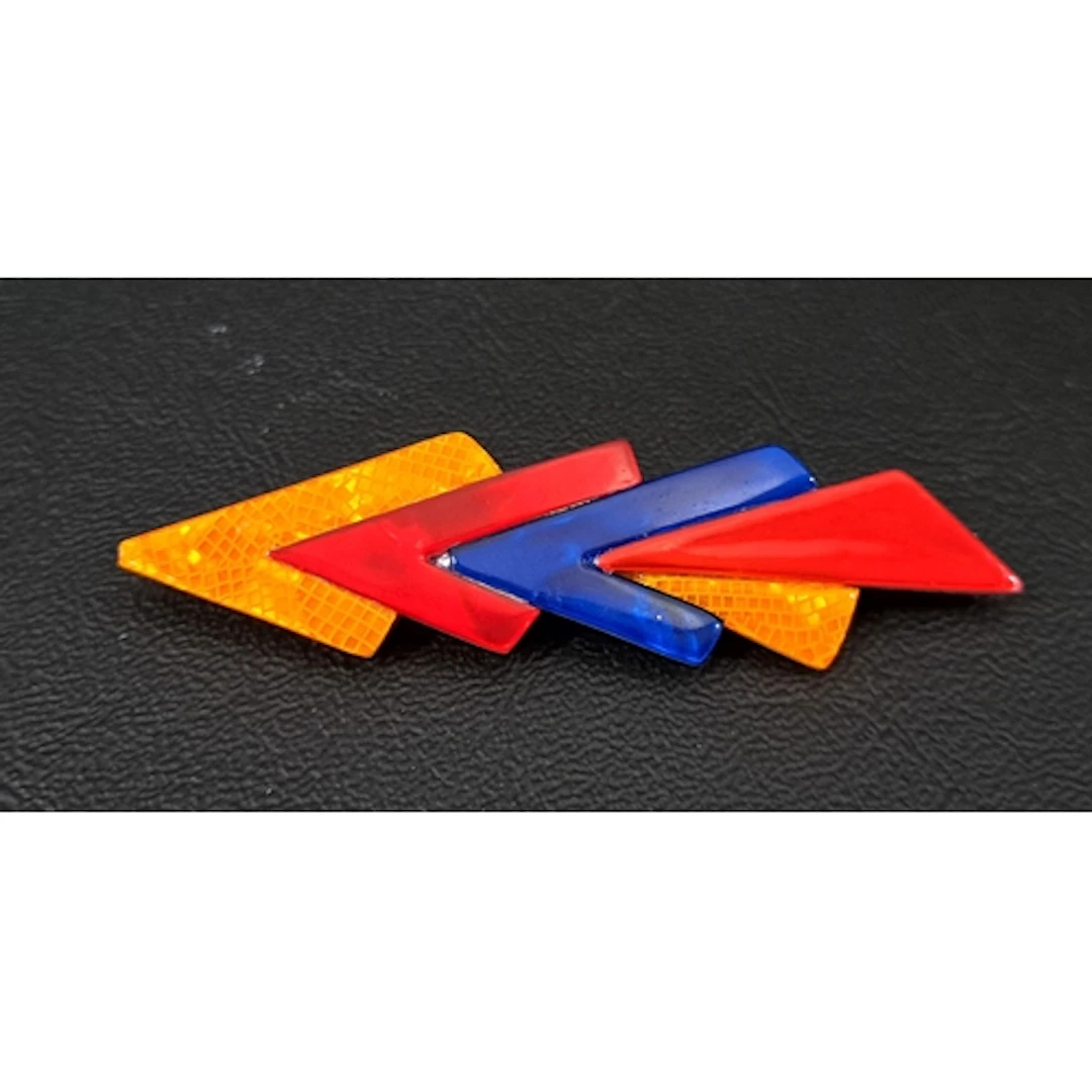 LEA STEIN ARROW BROOCH in orange, red and blue, marked 'LEA ...