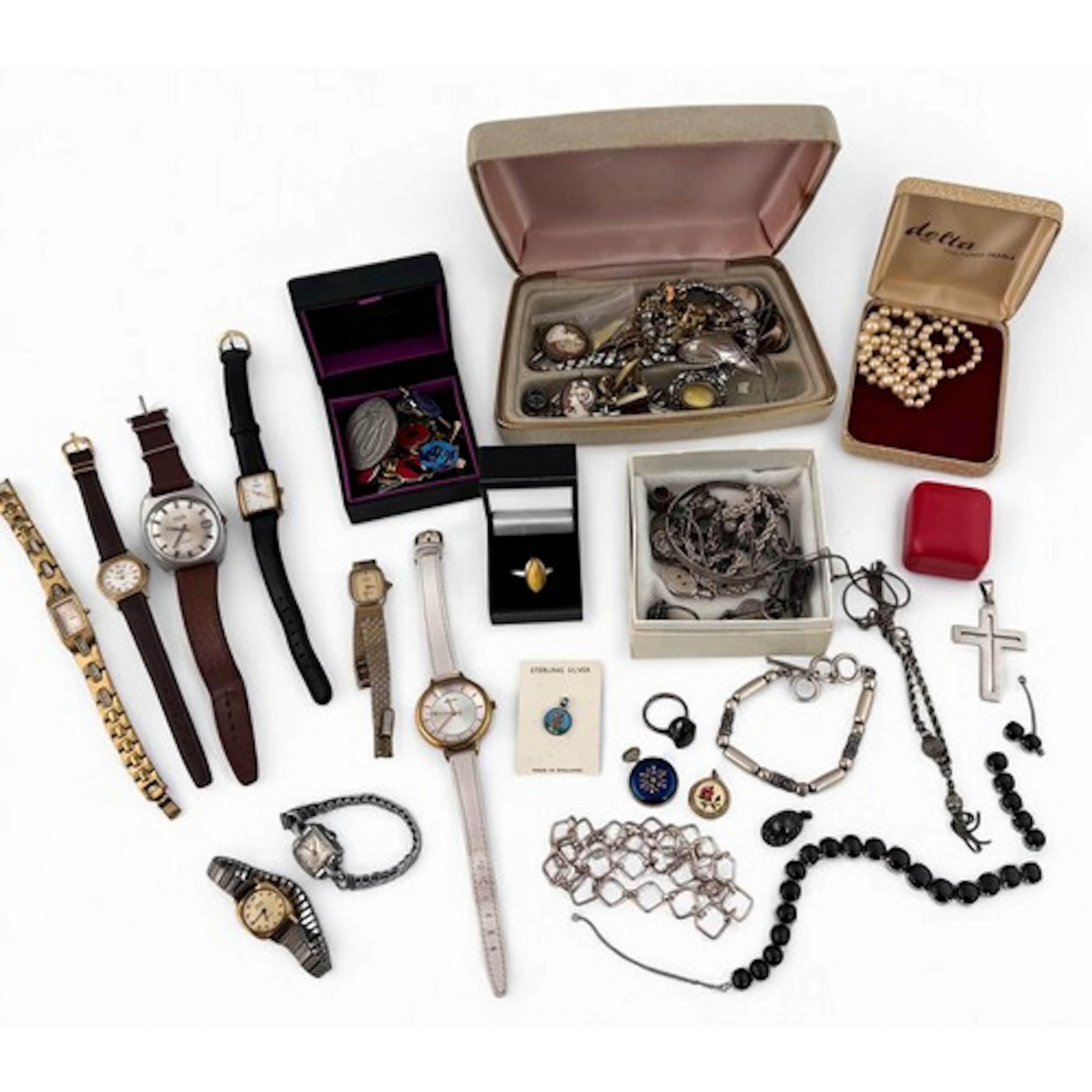 Collection of silver and costume jewellery. Includes several...