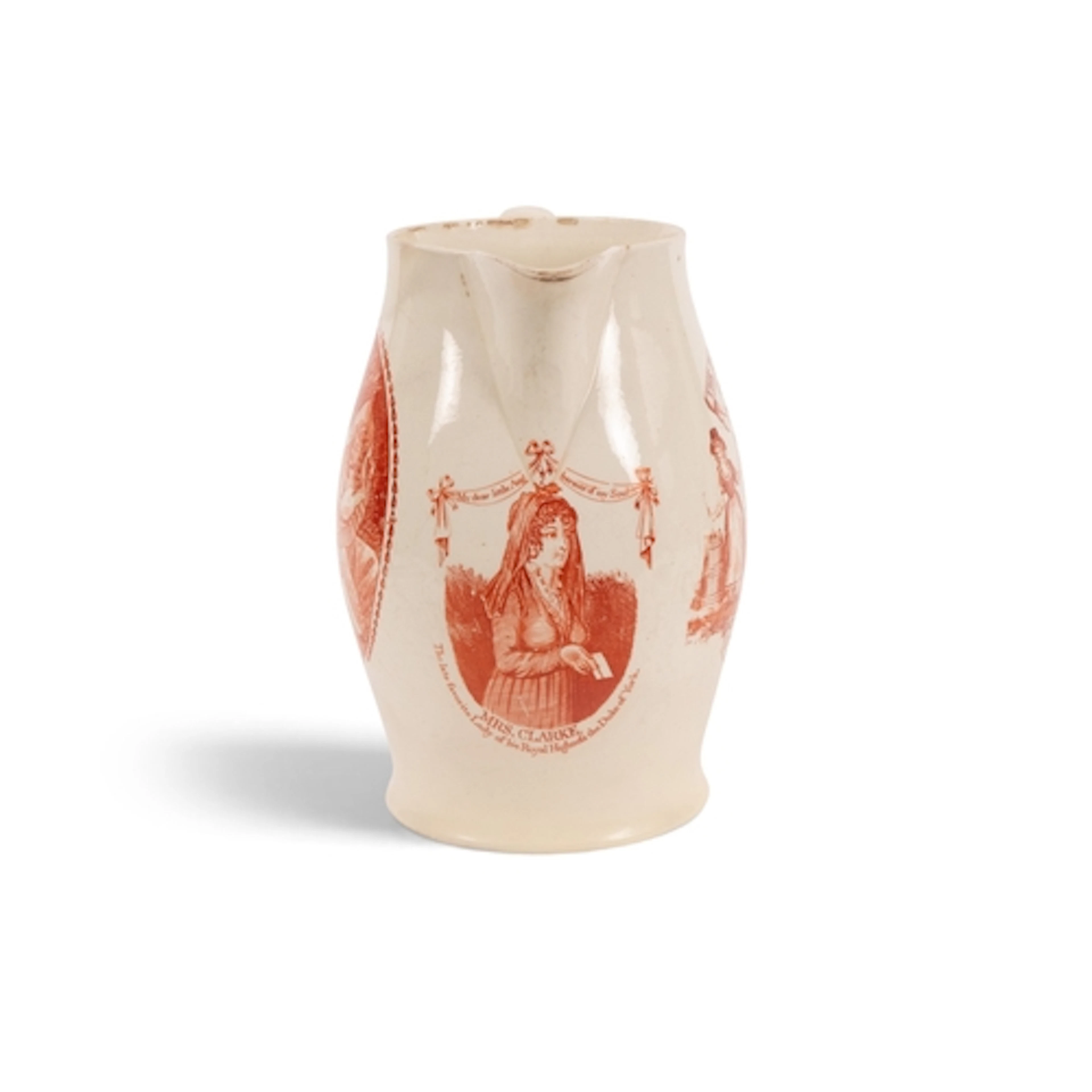 A large creamware commemorative jug, c.1809, printed in red ...