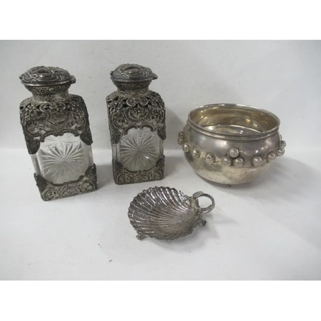 A silver bowl, together with a Victorian shell dish, weight ...