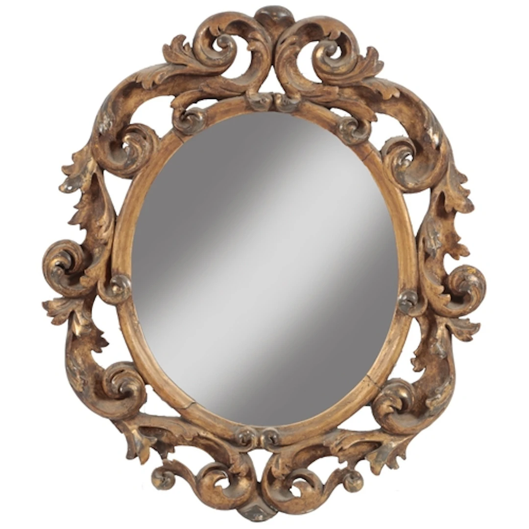 An Italian giltwood wall mirror, 18th century, the oval plat...