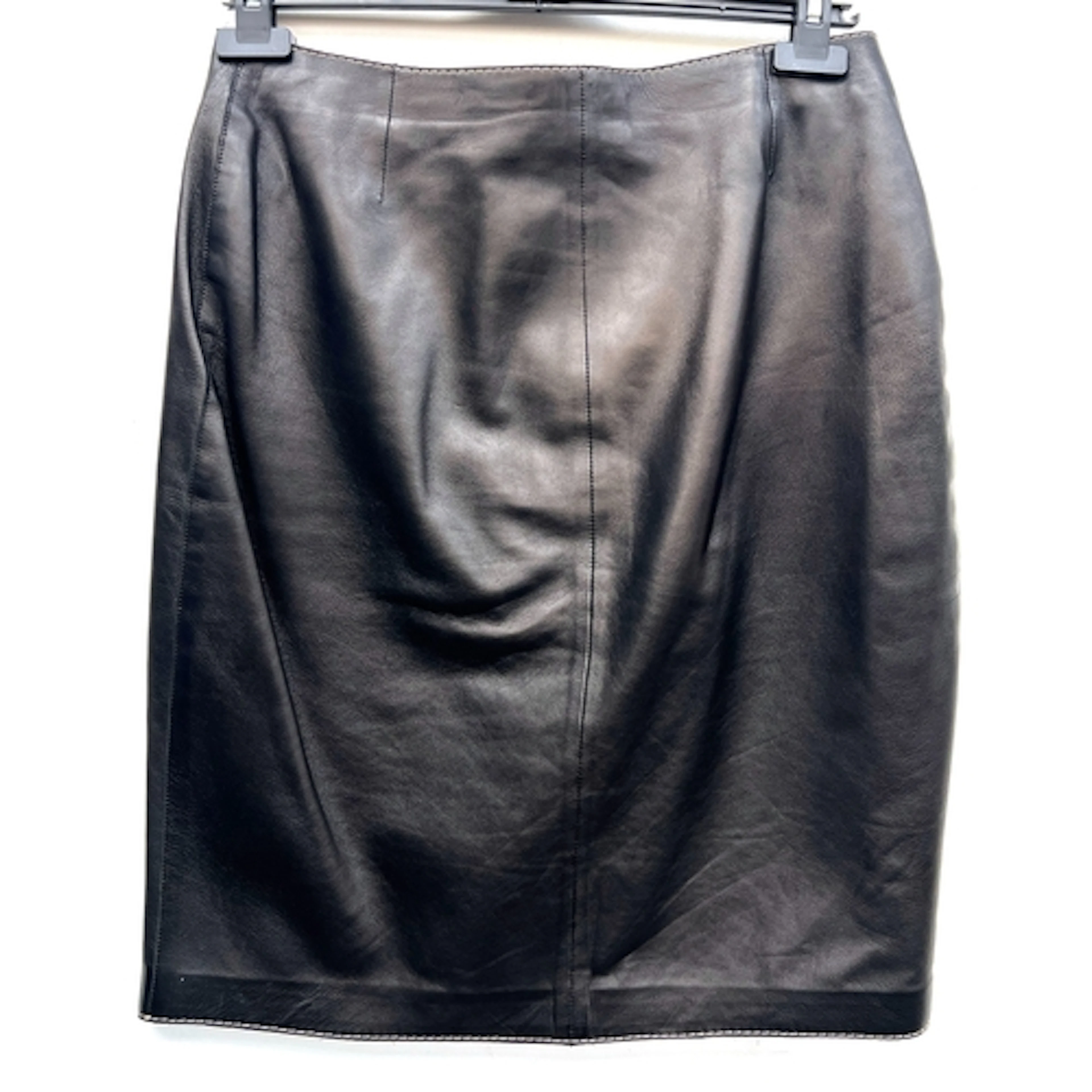A Paule Ka black lambskin leather skirt with full length zip...