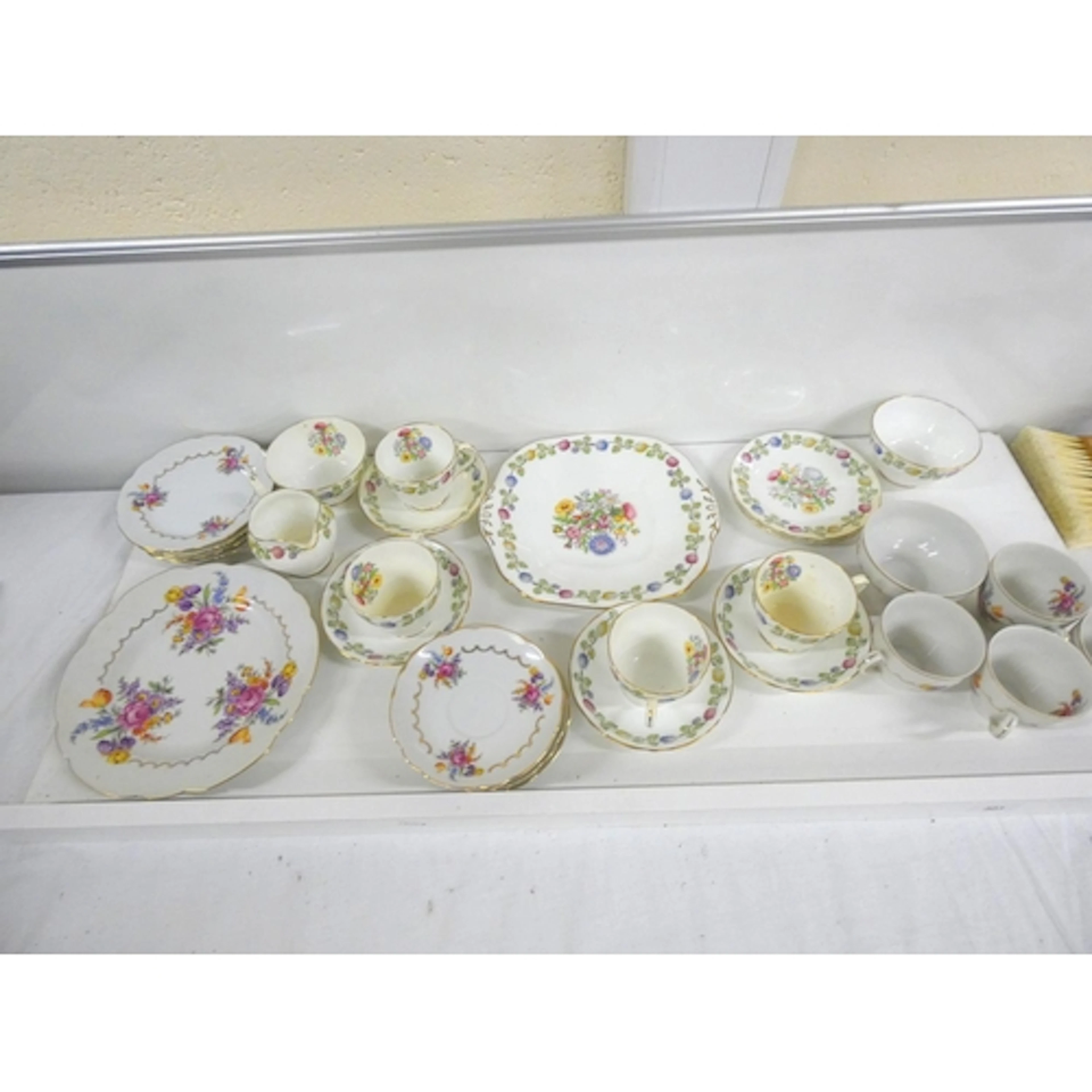 Box of vintage teaware including Adderley and Czech Republic...