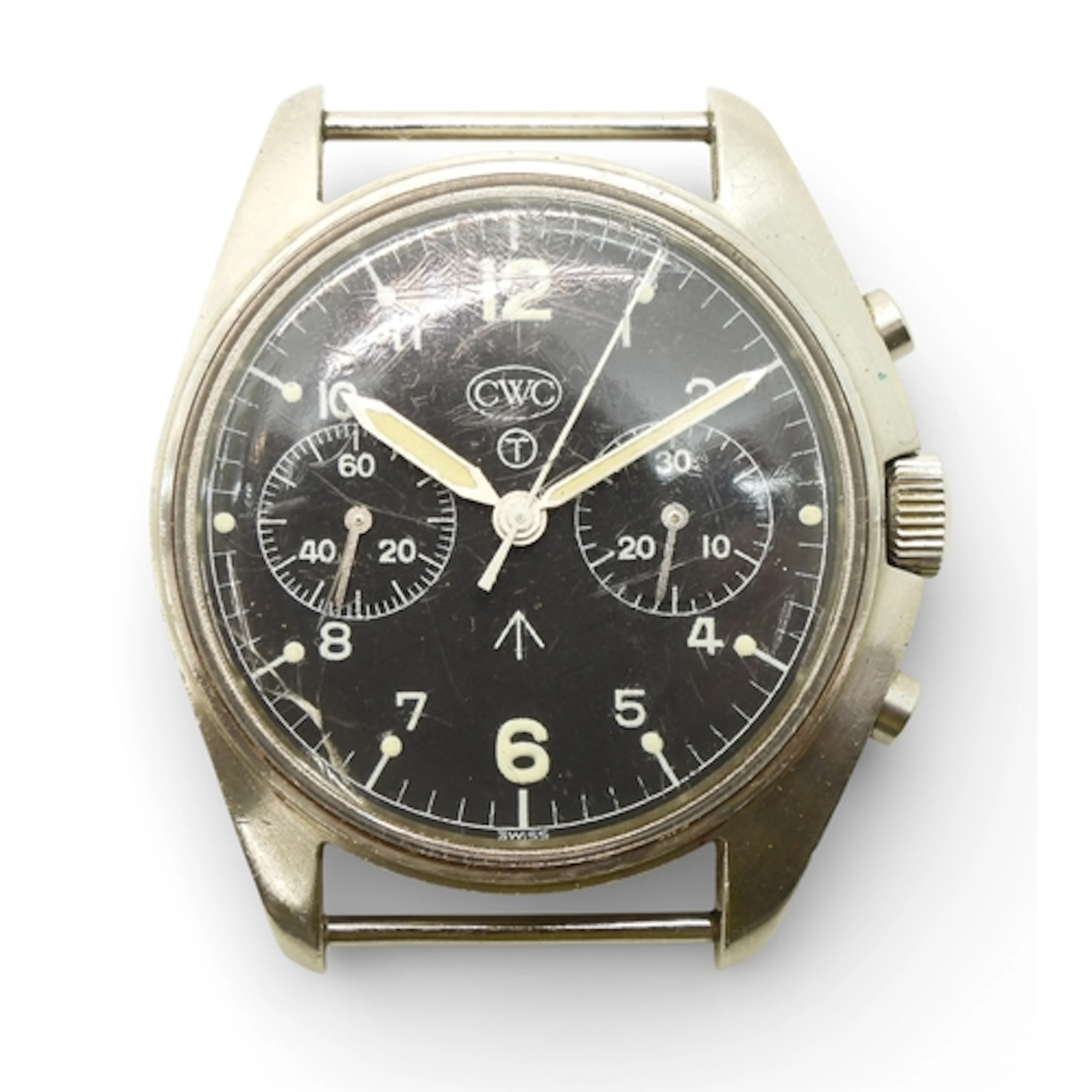 A 1982 CWC ROYAL NAVY DIVERS WATCH with black dial, luminous...