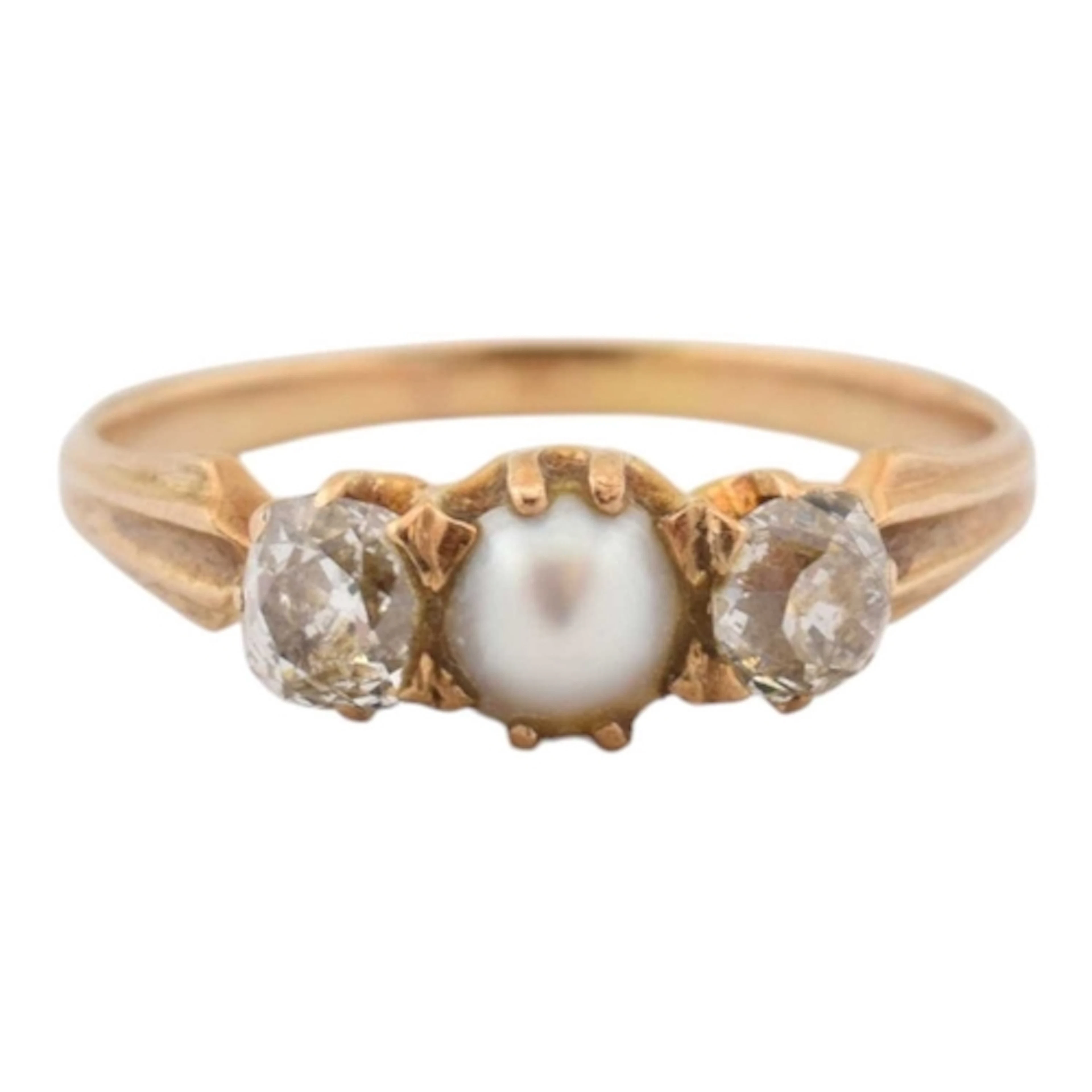 An early 20th century pearl and diamond ring. The ring set w...