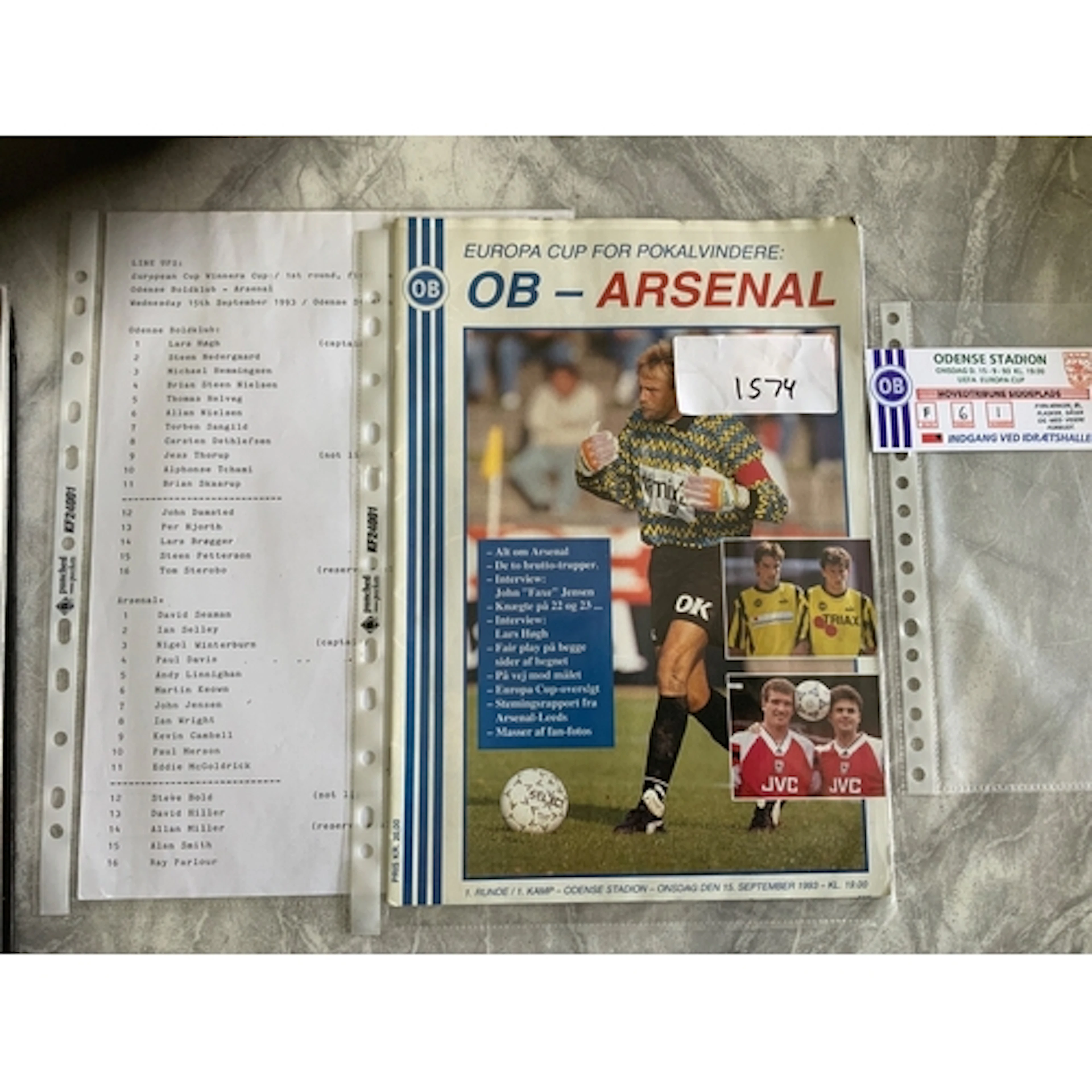 93/94 Odense v Arsenal ECWC Football Ticket: Excellent condi...