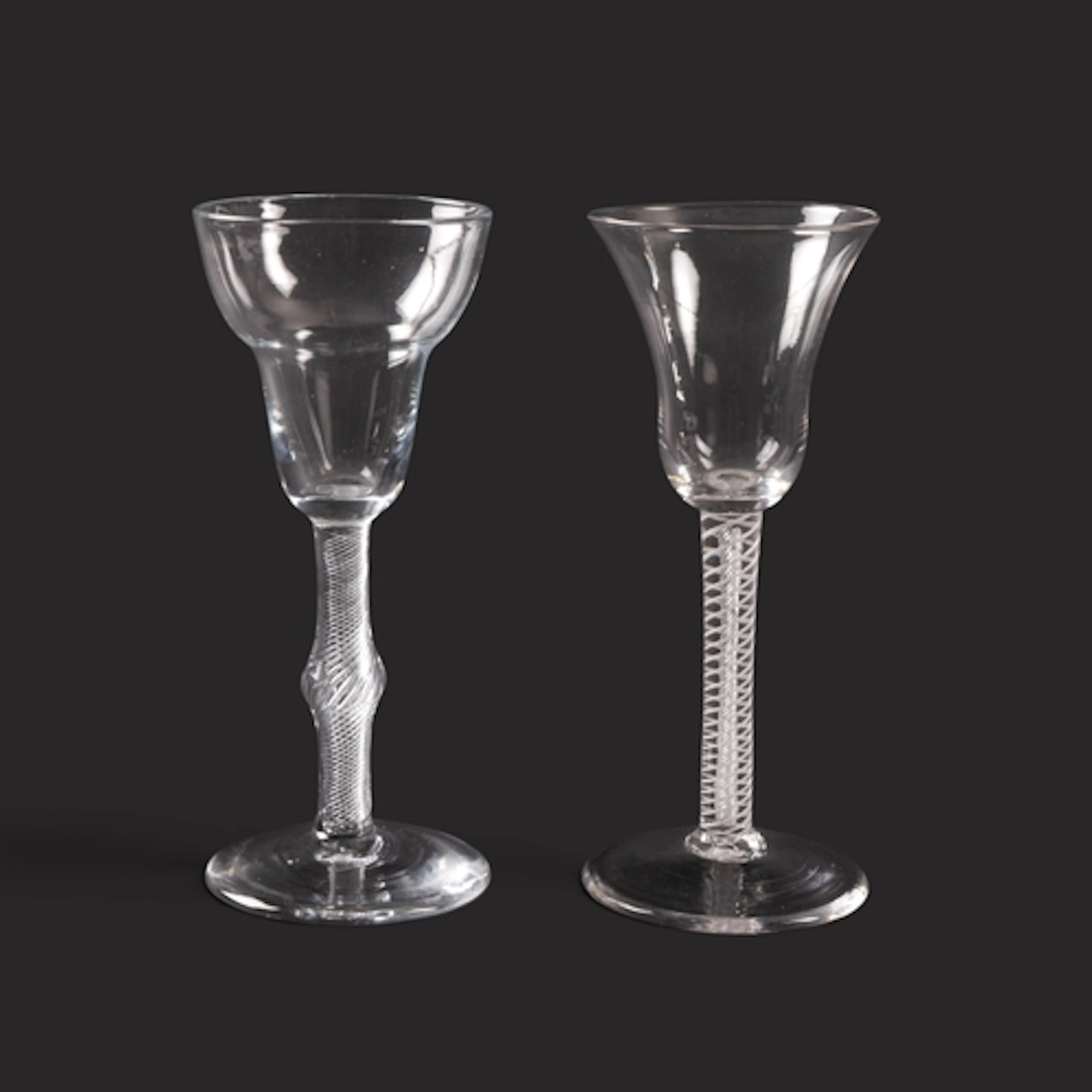 Two large wine glasses, c.1760, one with a squat bell bowl r...