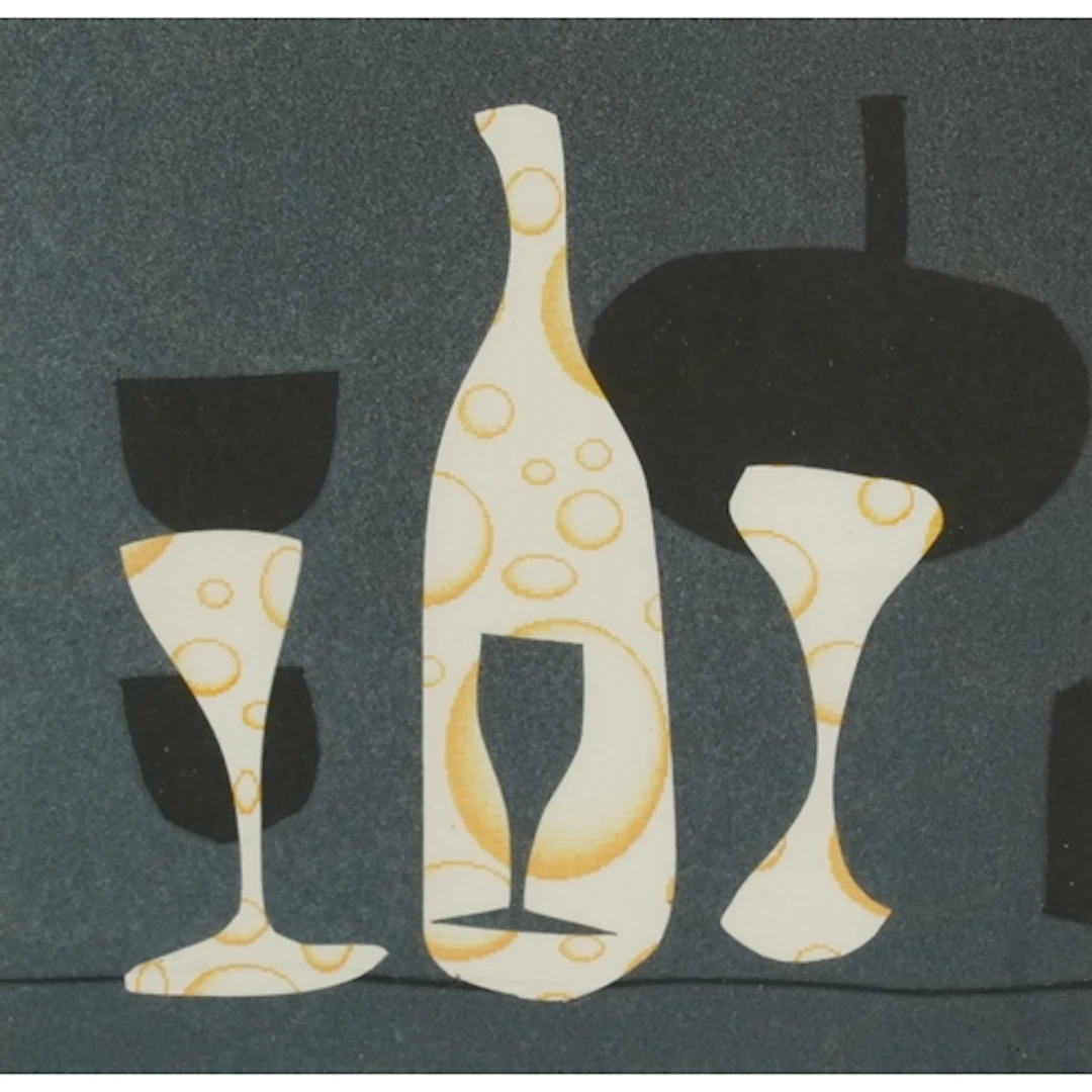 Abstract still life, mixed media on paper, indistinctly sign...