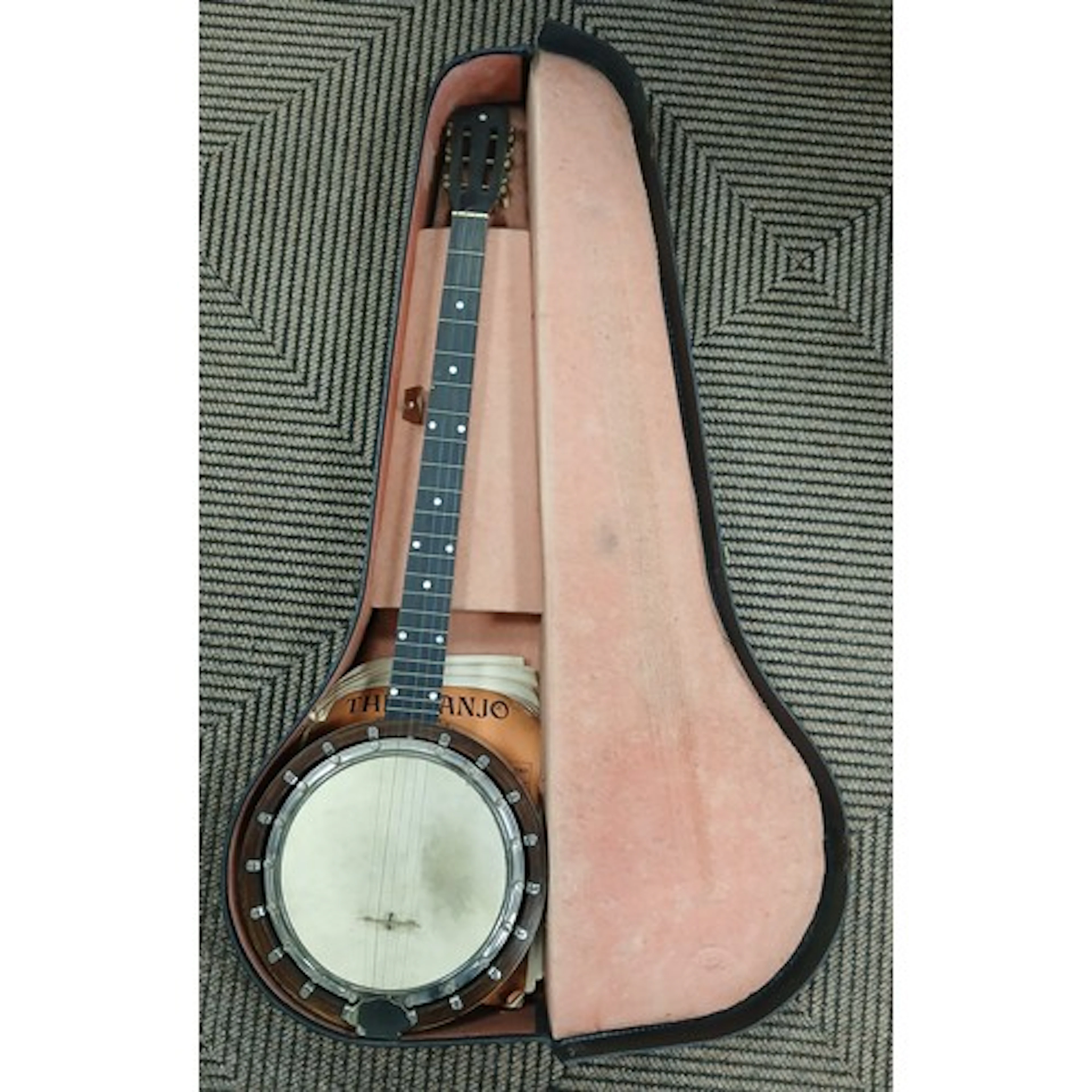 Banjo in fitted case.