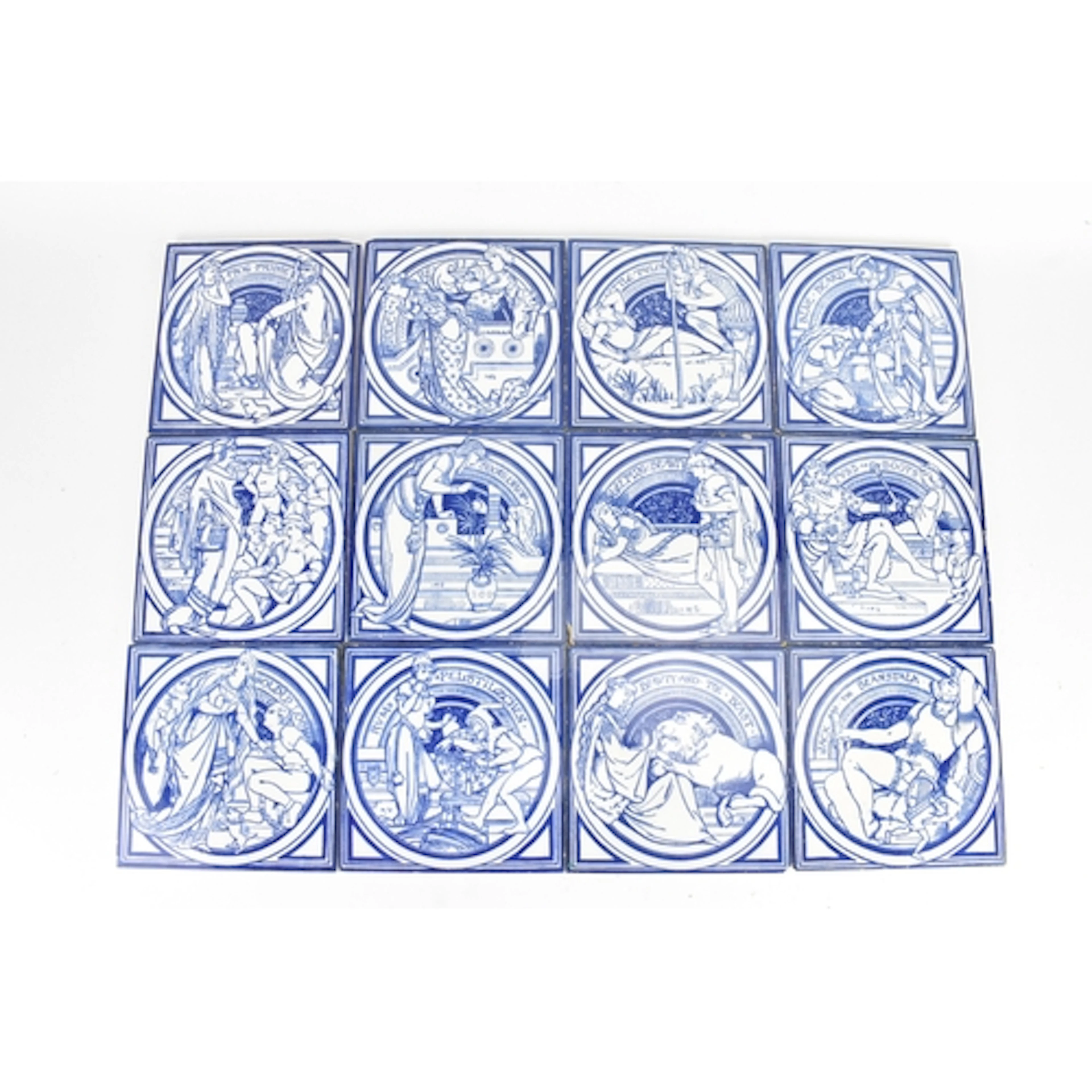 A set of twelve late 19th century Minton pottery tiles, prin...