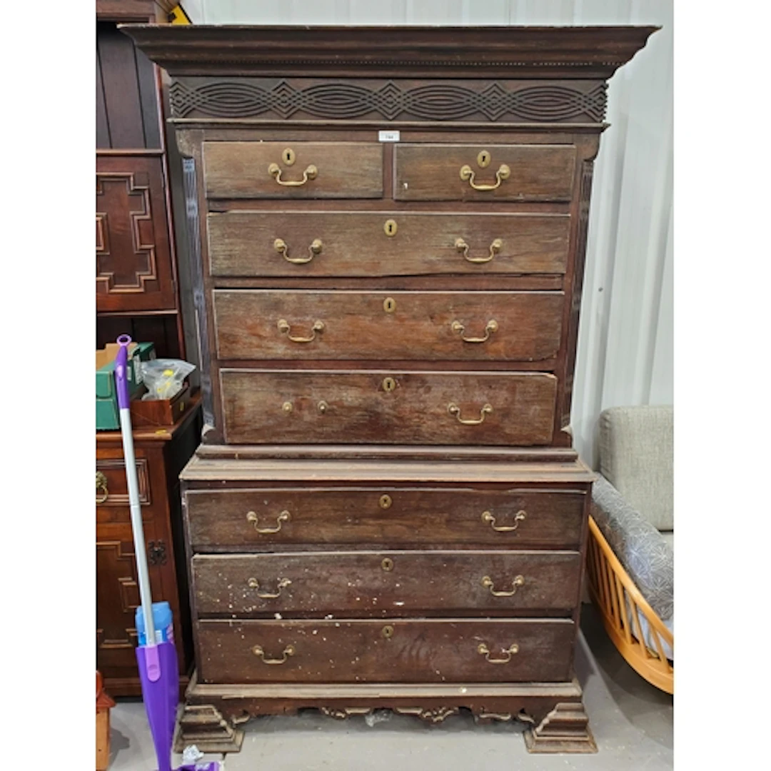 A Georgian oak Chest on Chest fitted two short above six lon...