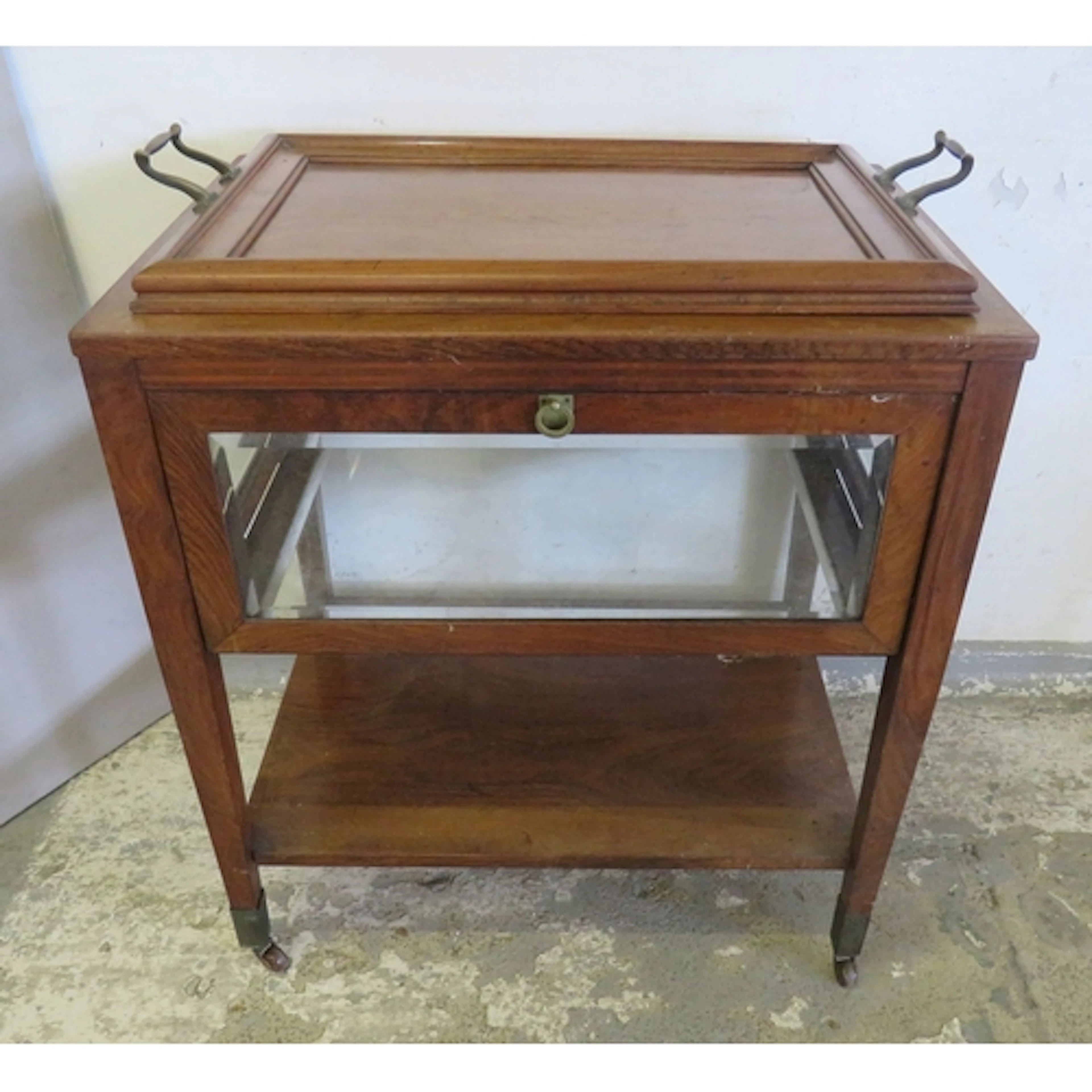 Vintage Mahogany Bar Cart with removable tray, glass central...