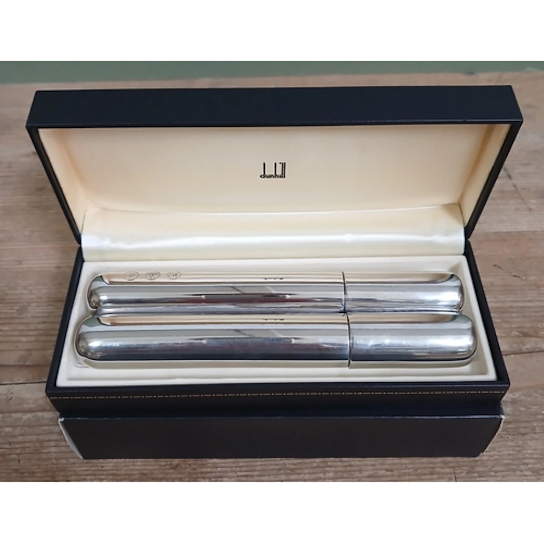 DUNHILL, a pewter combination cigar case hip flask with box.
