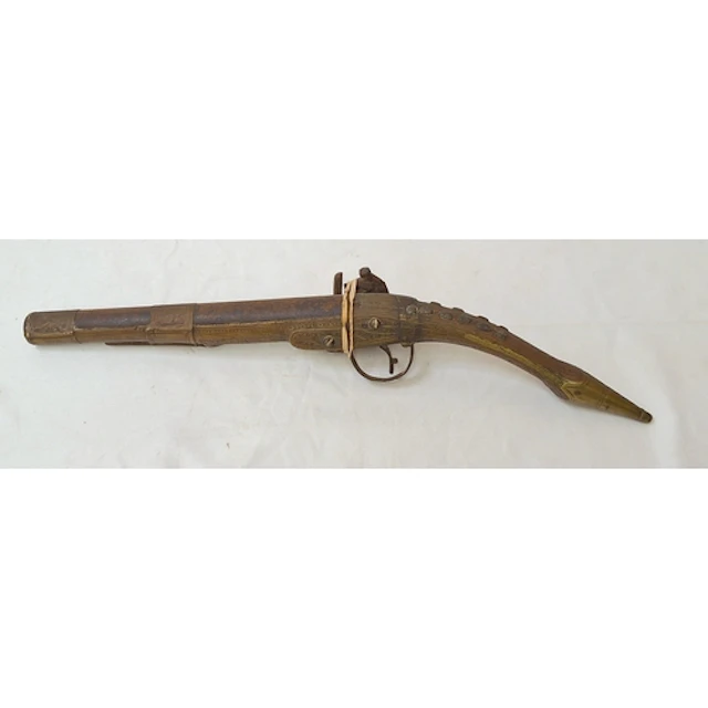 Oriental Vintage Flint Lock Rifle with engraved brass fittin...