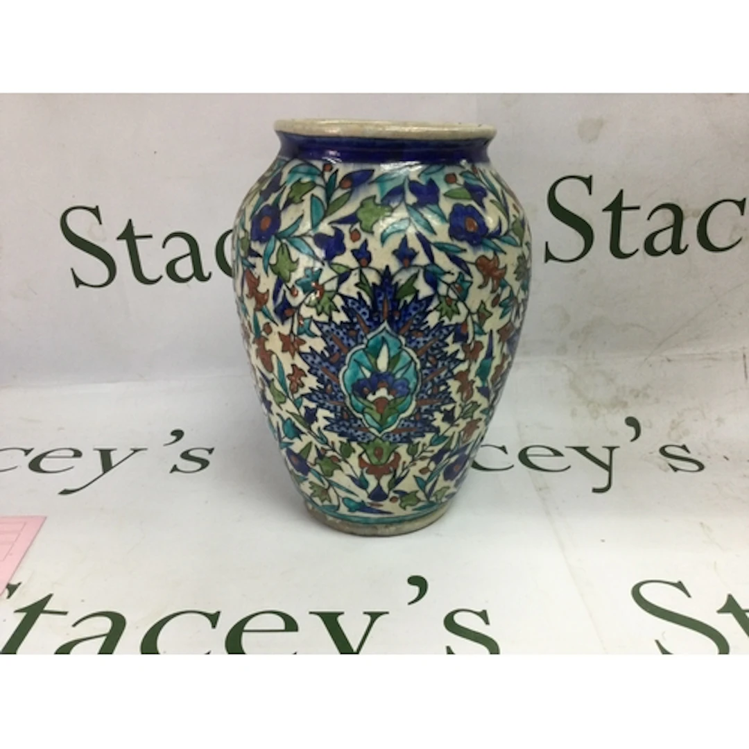 19th C Iznik vase and plate vase brightly coloured with flor...