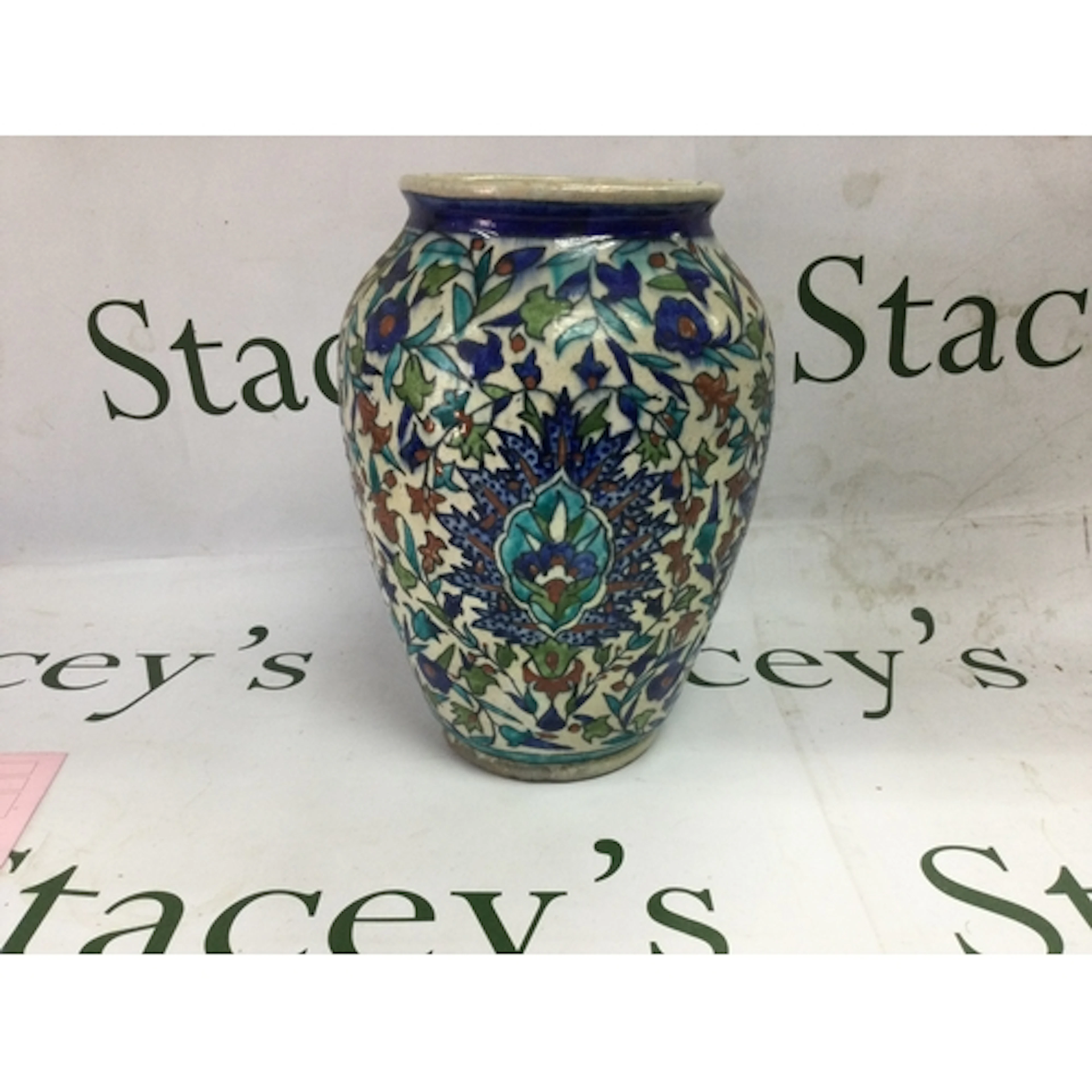 19th C Iznik vase and plate vase brightly coloured with flor...