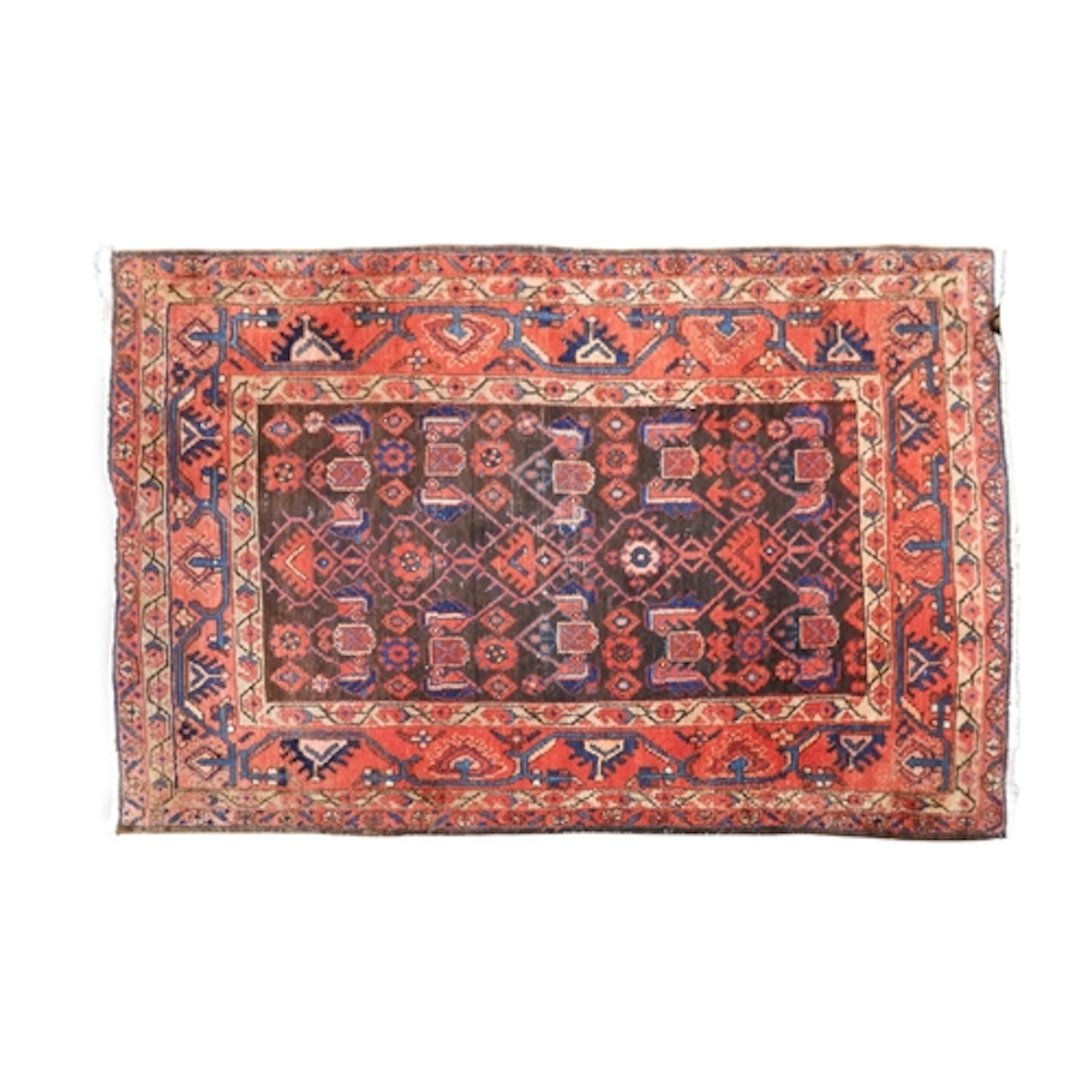 A dark ground Hamadan rug with geometric patterned ground wi...