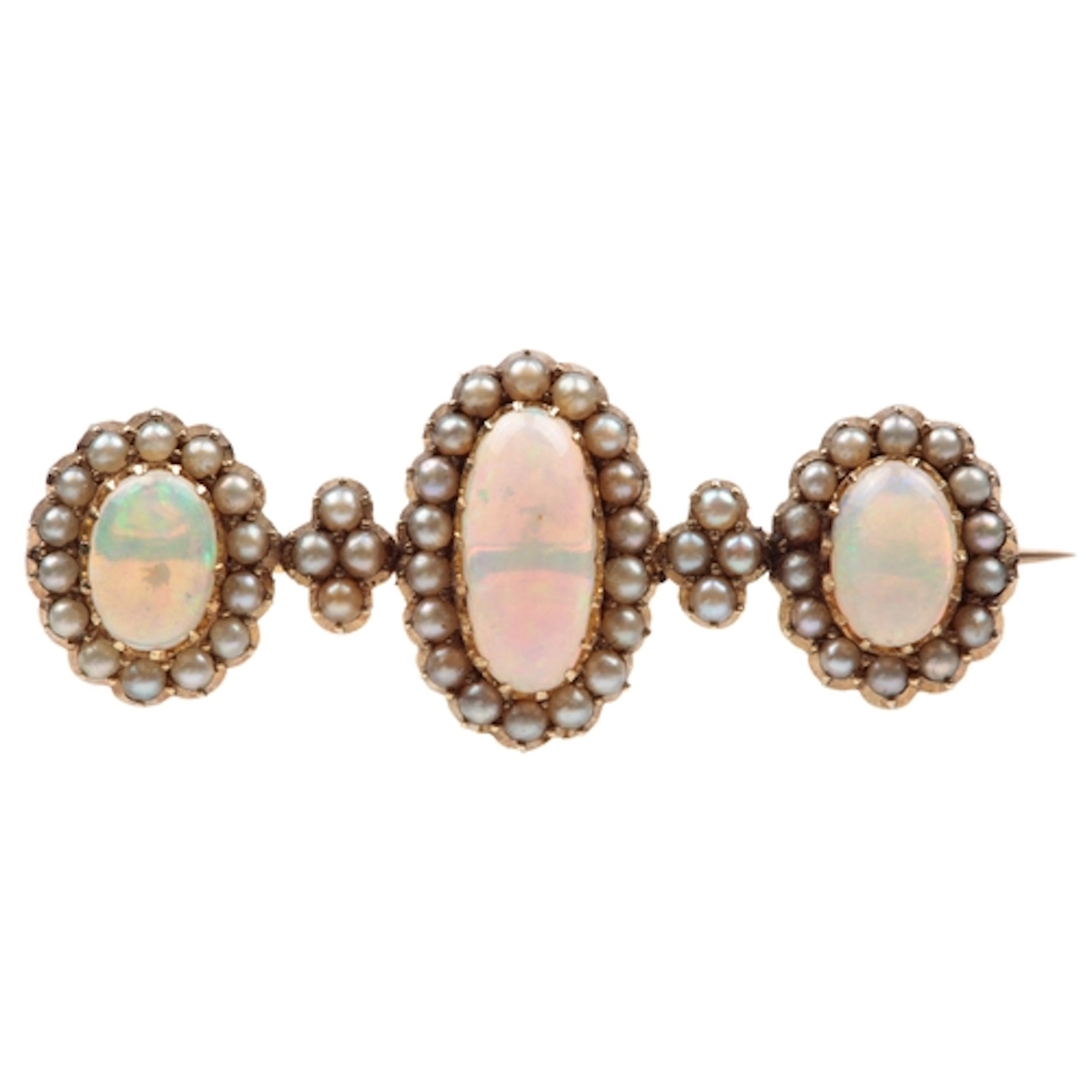 An Edwardian opal and seed pearl brooch, early 20th century,...