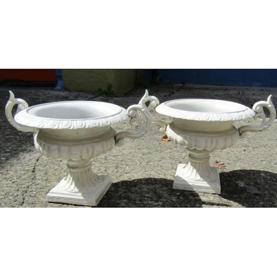 Pair of Cast Iron Garden Urns Each Approximately 14 Inches H...