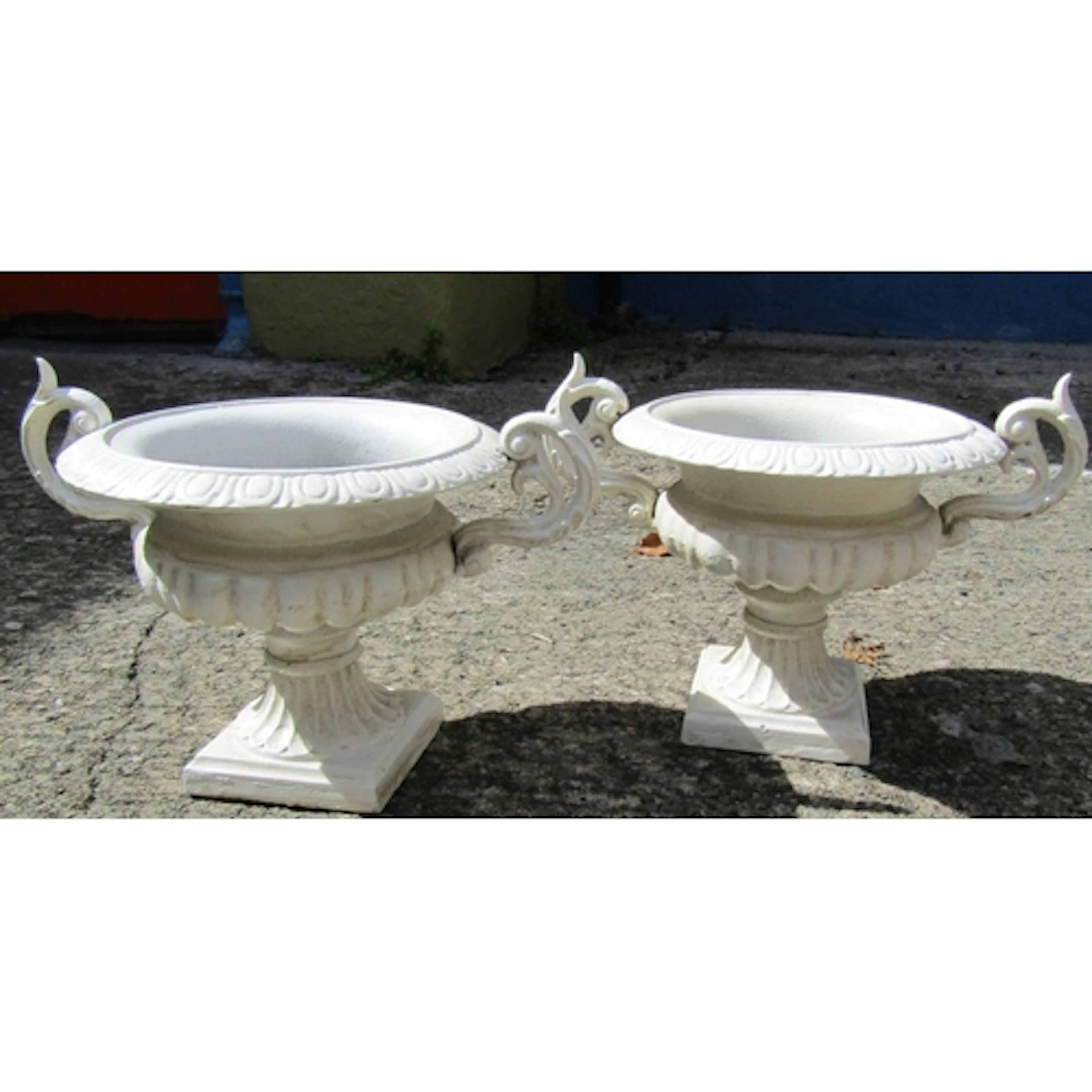 Pair of Cast Iron Garden Urns Each Approximately 14 Inches H...
