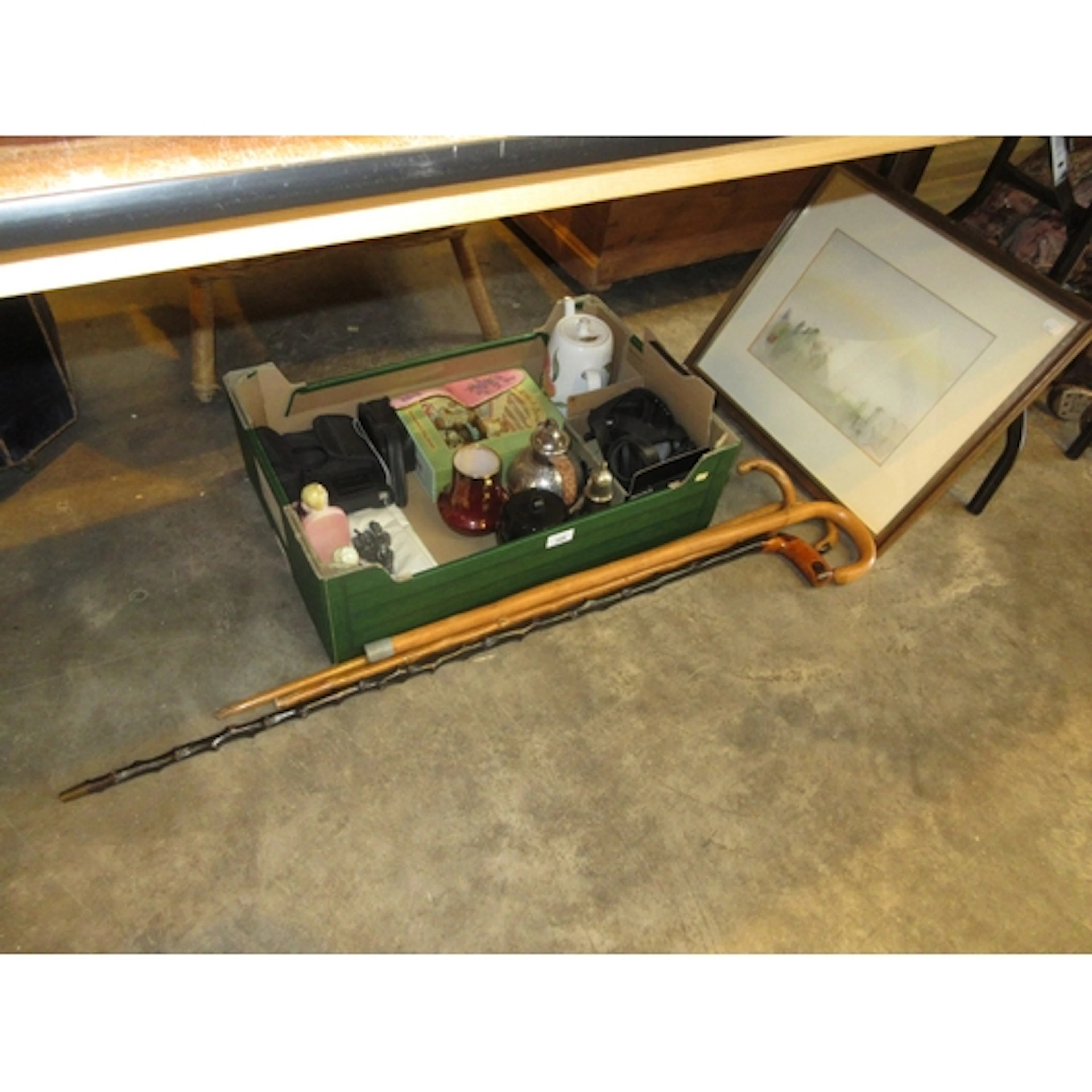 Four Walking Sticks, Ceramics, Silver Plate, Camera etc and ...