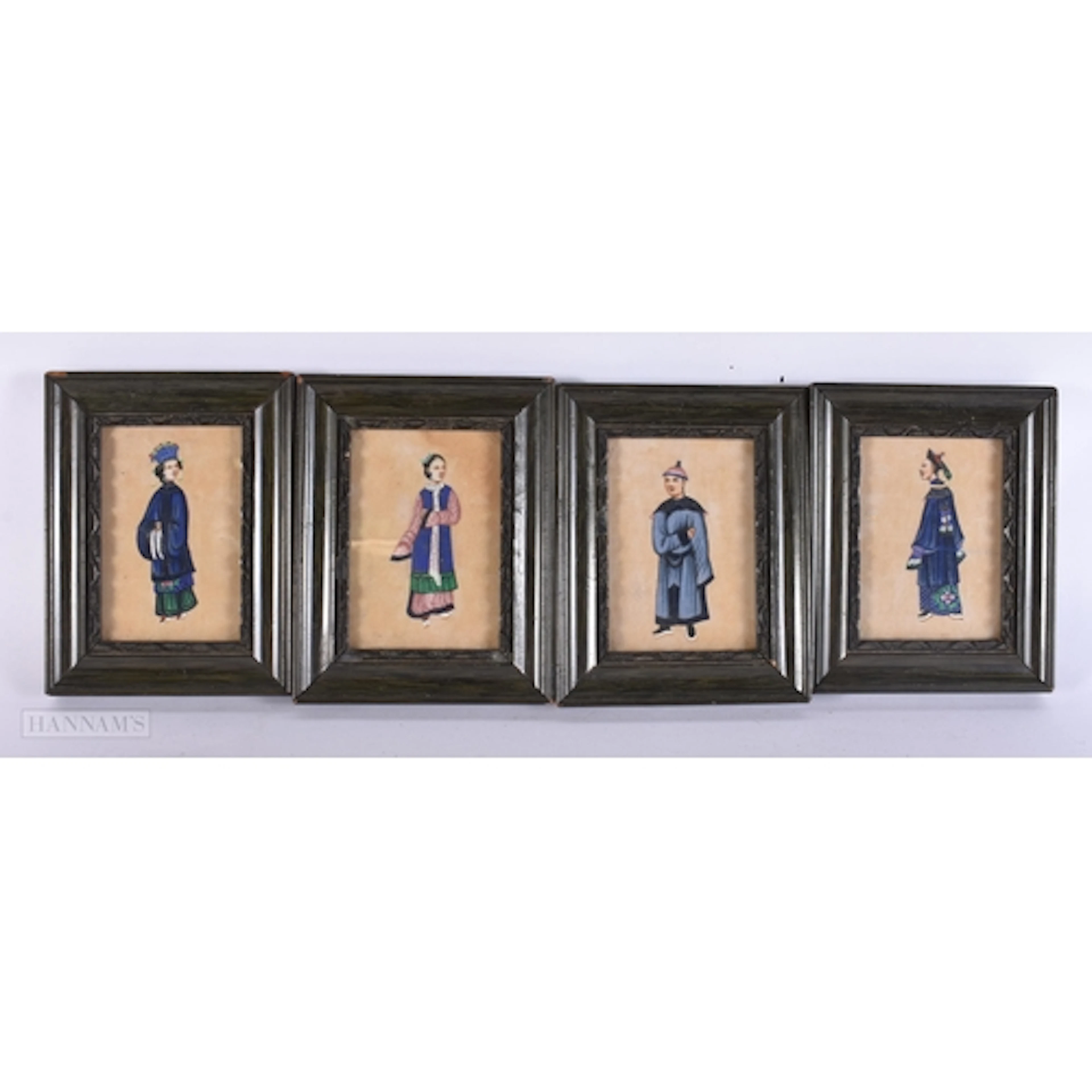 FOUR 19TH CENTURY CHINESE PITH PAPER WATERCOLOURS. 12 cm x 1...