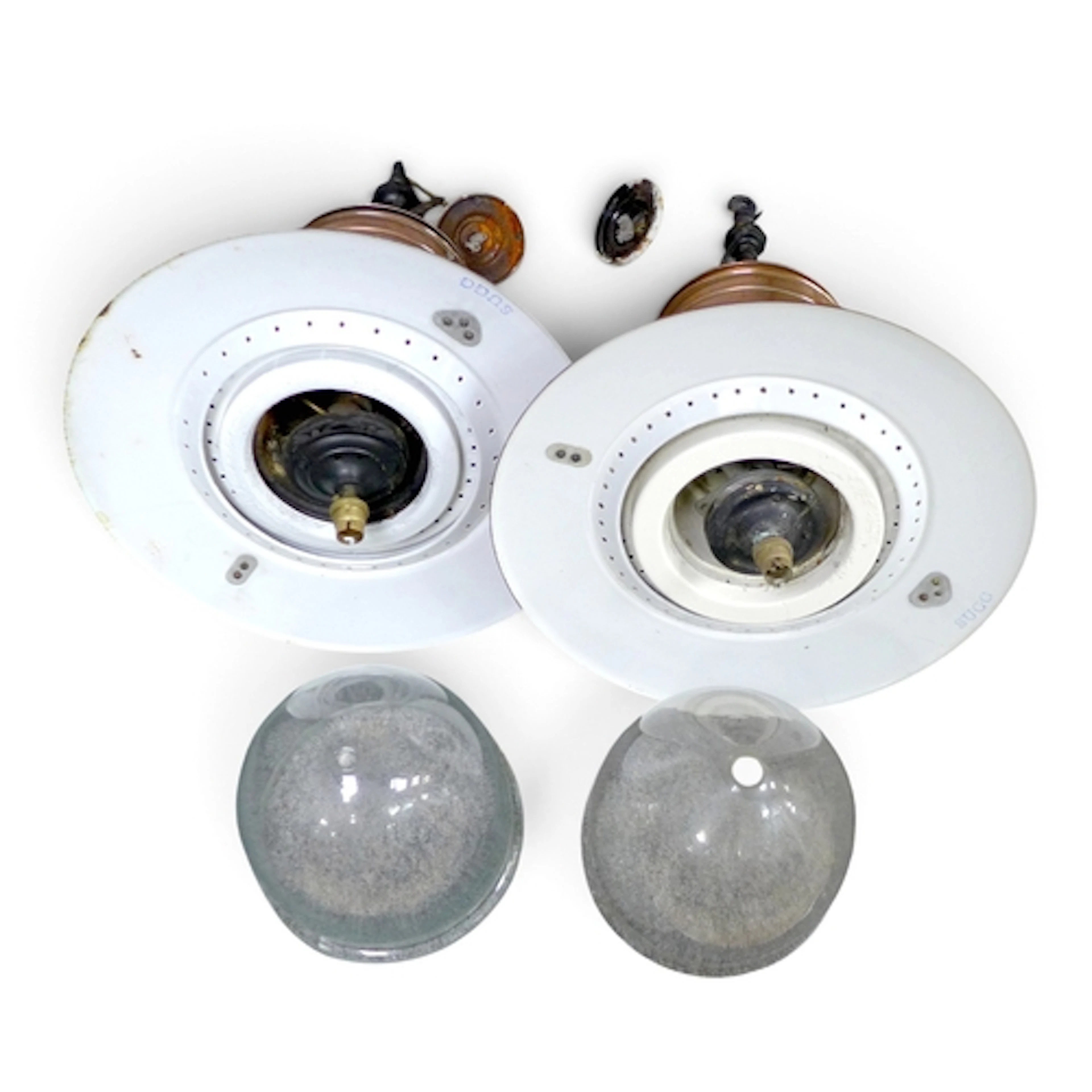 A PAIR OF SUGG COPPER GAS RAILWAY PLATFORM LAMPS. with ename...