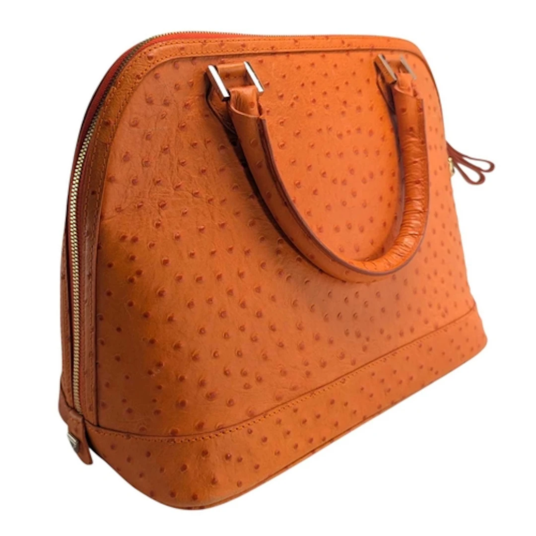 Aspinal of London - Hepburn Handbag - an orange ostrich stam...