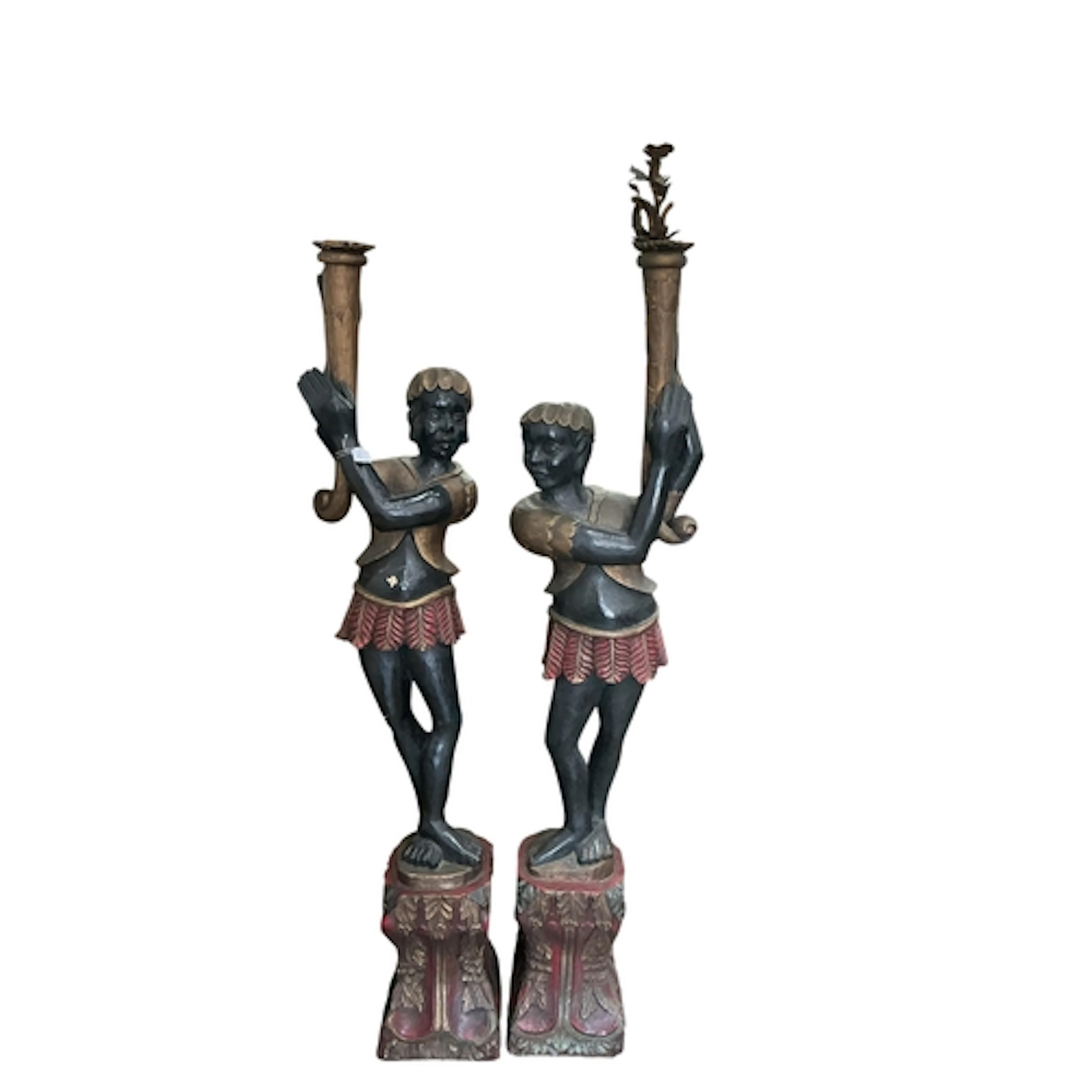 A pair of 20th century Italian polychrome, carved wood black...