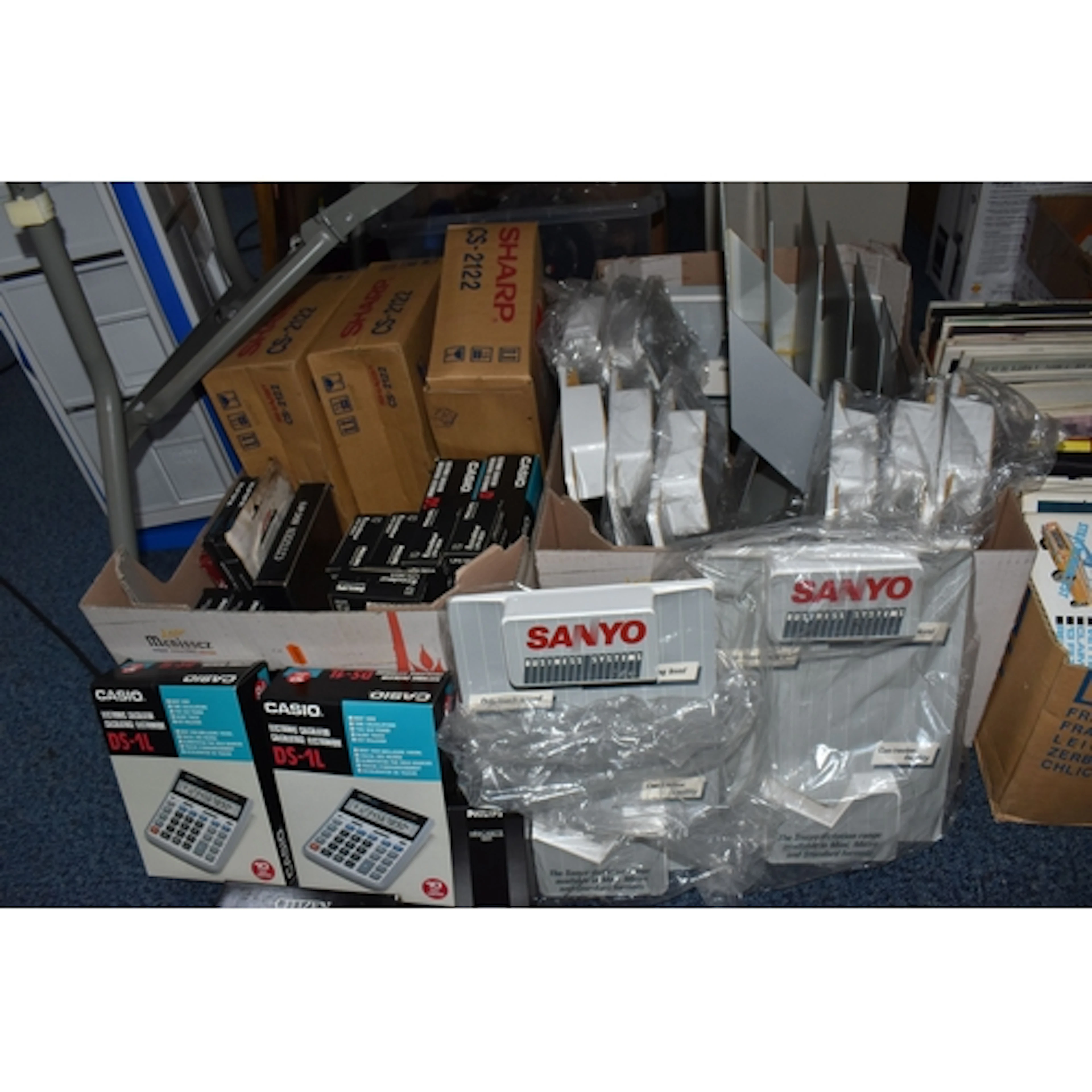 THREE BOXES AND LOOSE VINTAGE OFFICE SUPPLY ITEMS to include...