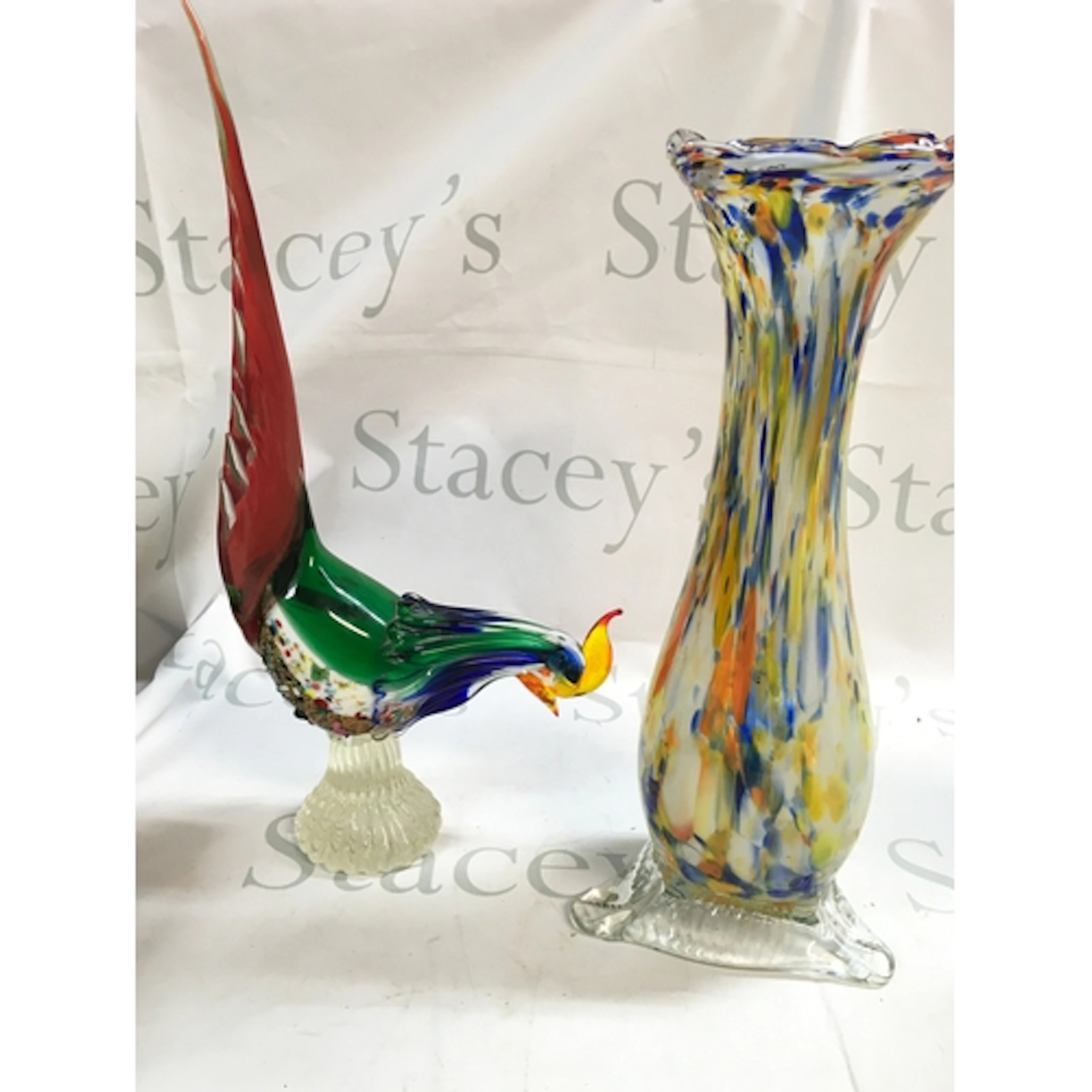 Murano bird and vase. Vase height 38cm, Murano bird height 4...
