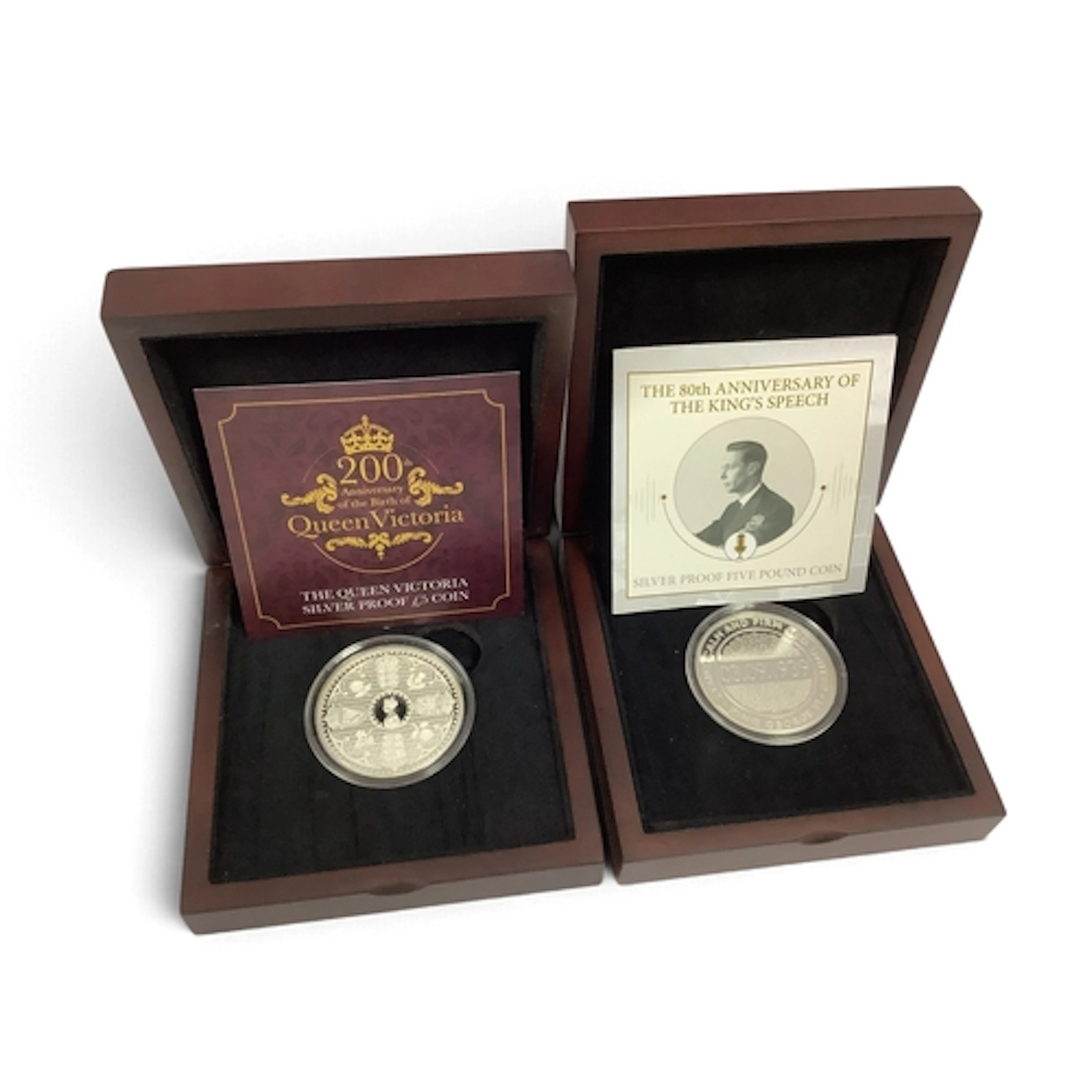 Two 2019 Guernsey Silver Proof £5 Coins, both cased with cer...