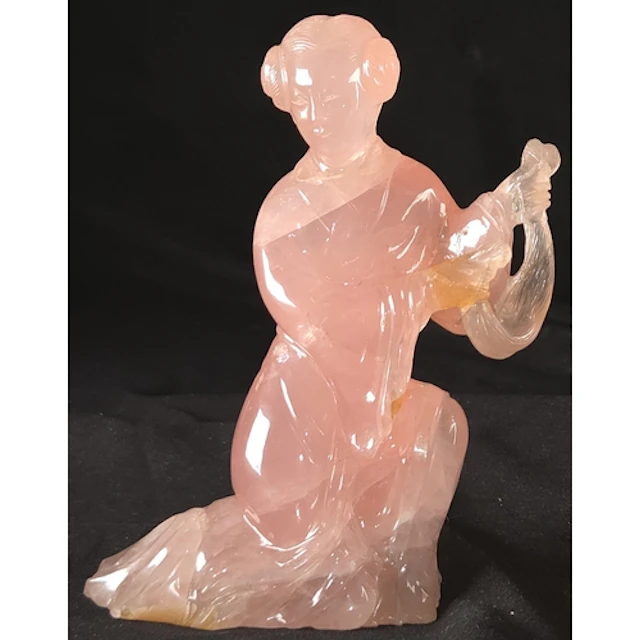 A Chinese Rose Quartz carved figure of a female, height 13cm