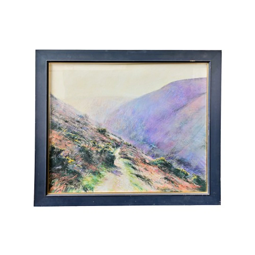 A LARGE HIGHLAND HILLSIDE SCENE, CHALK ON PAPER indistinctly...