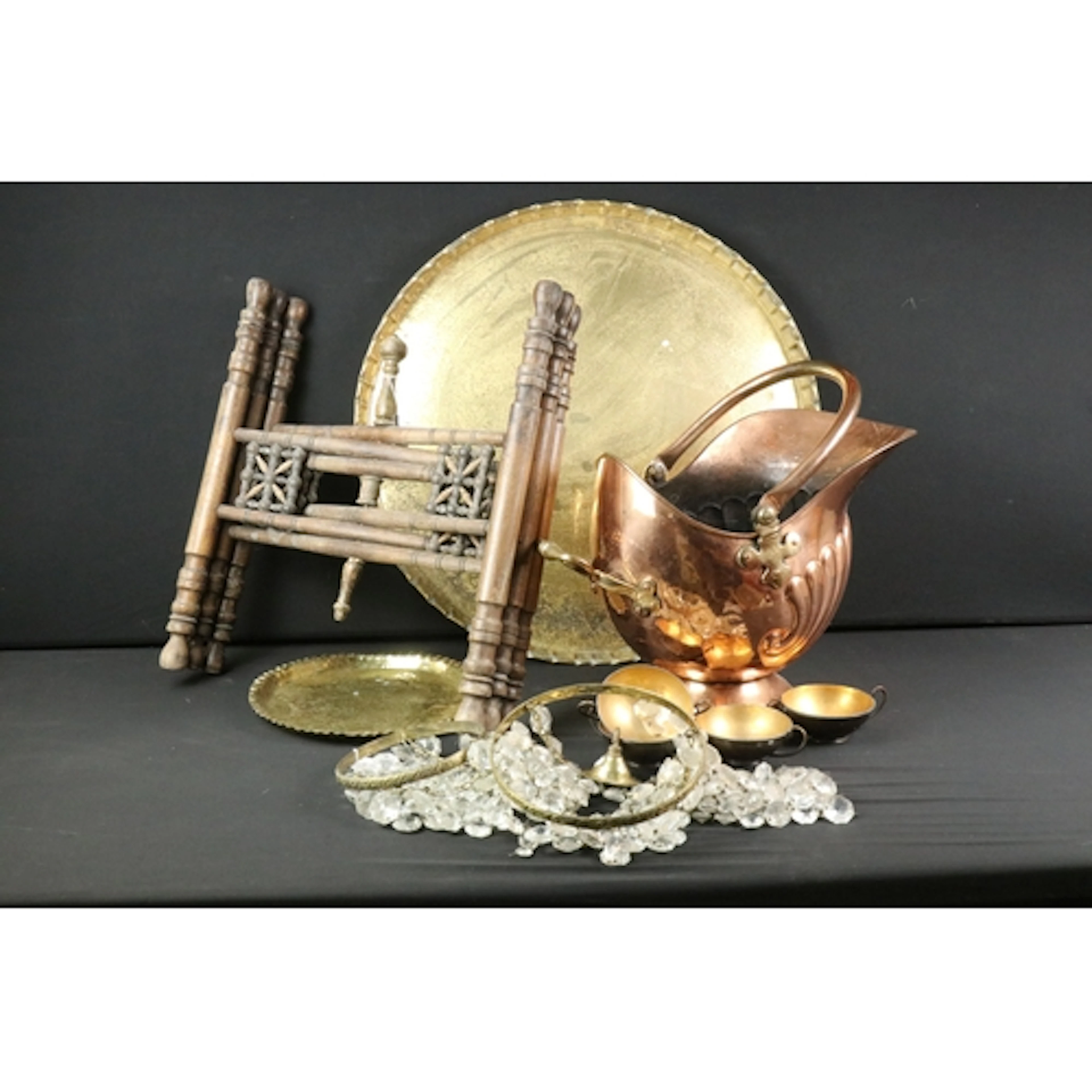 Early 20th century brass topped benares table, having turned...