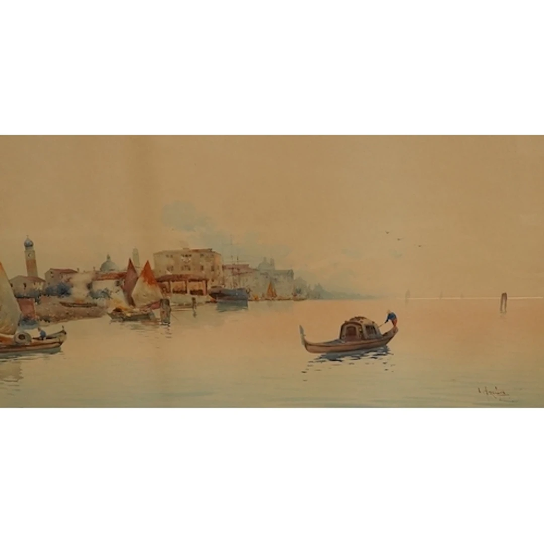 Italian School, Venetian scene with gondolas, indistinctly s...