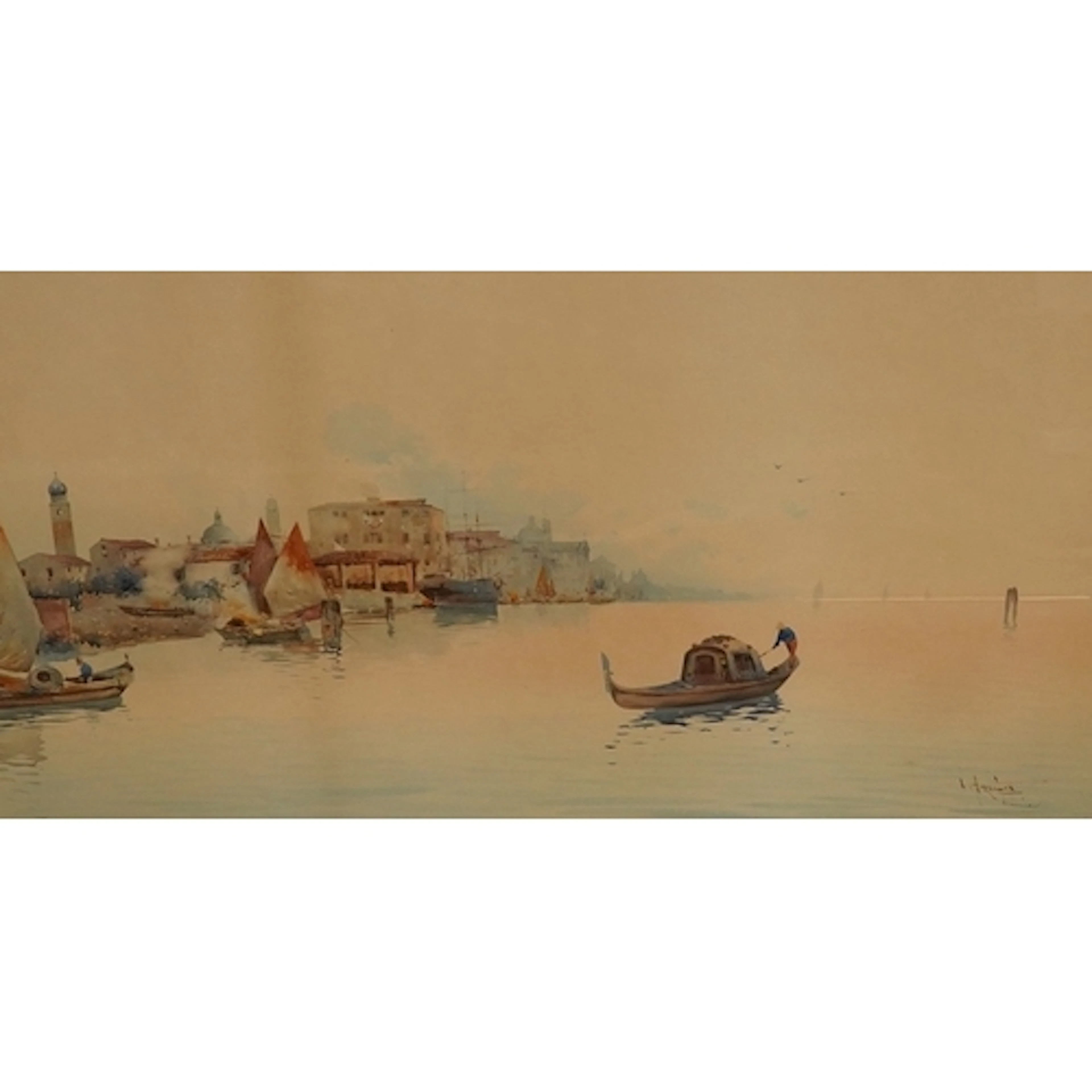 Italian School, Venetian scene with gondolas, indistinctly s...
