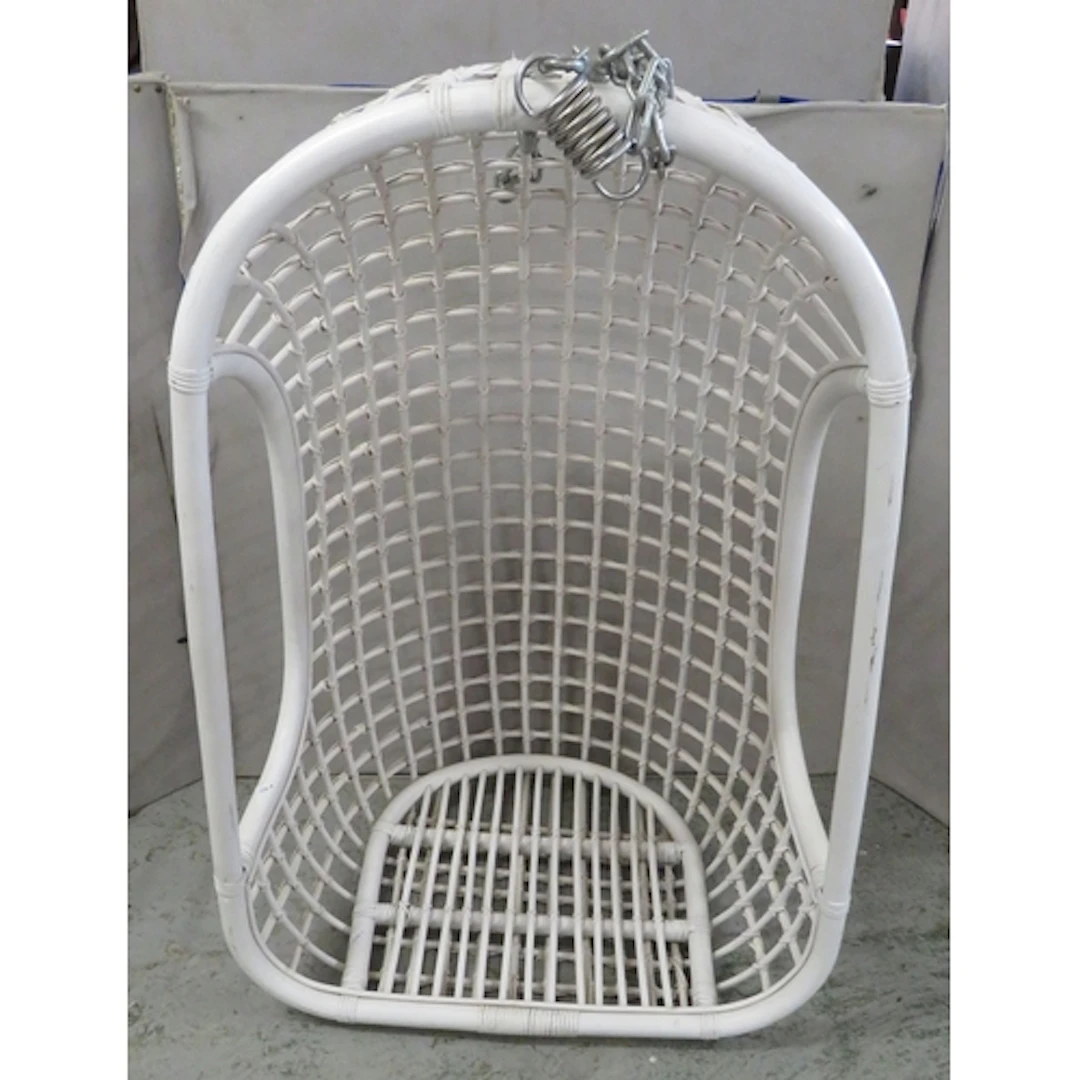 White Painted Rattan Hanging Egg Chair, top hanging chain & ...