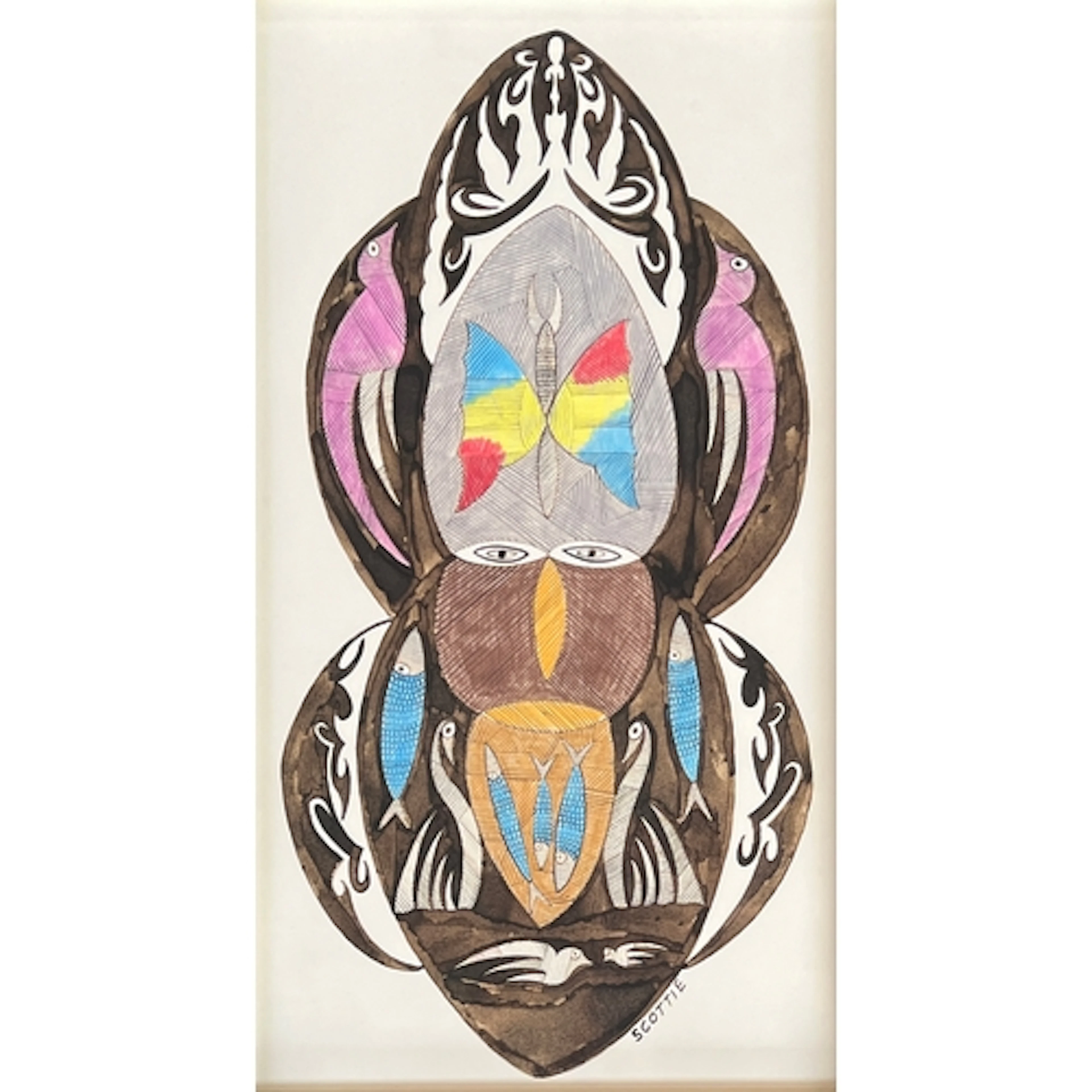 Scottie Wilson (1888-1972), 'Head', ink and watercolour, sig...